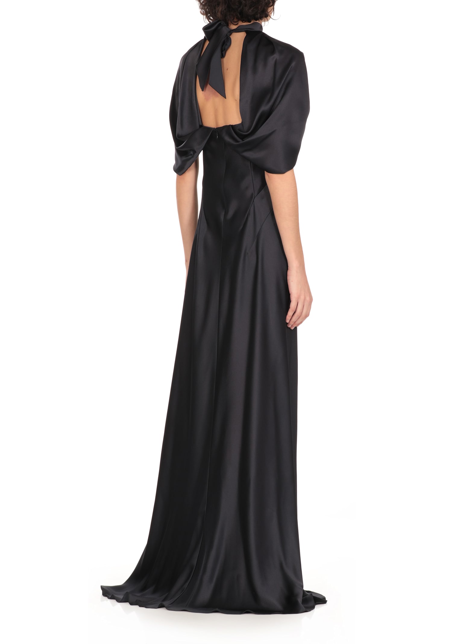 Alberta Ferretti Twisted Cape-sleeve Open-back Satin Gown In Blue