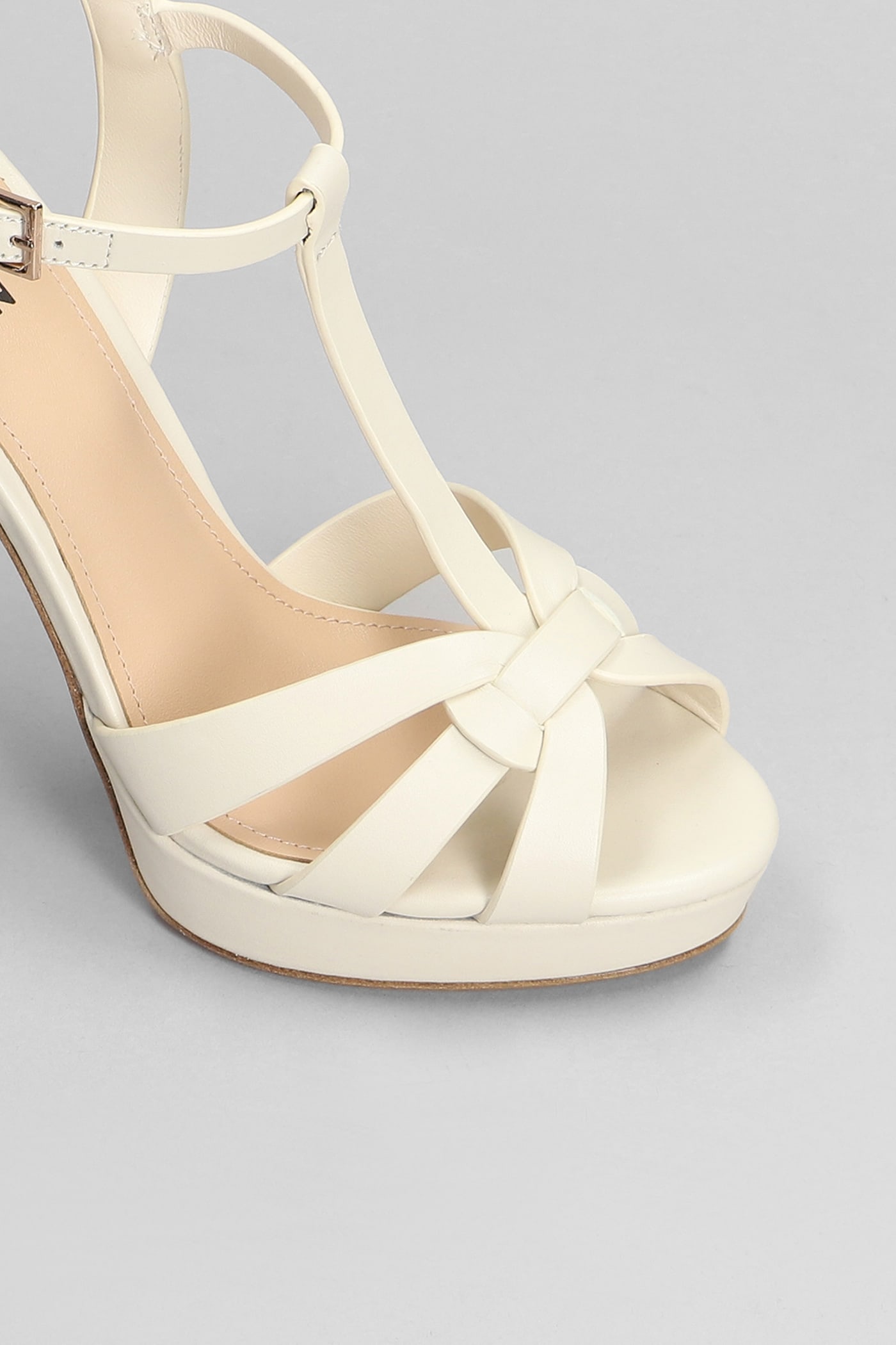 Shop Lola Cruz Aria Platform Sandals In Beige Leather