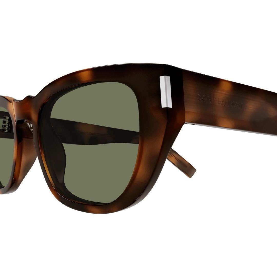 Shop Saint Laurent Oval Frame Sunglasses In 002 Havana Havana Green