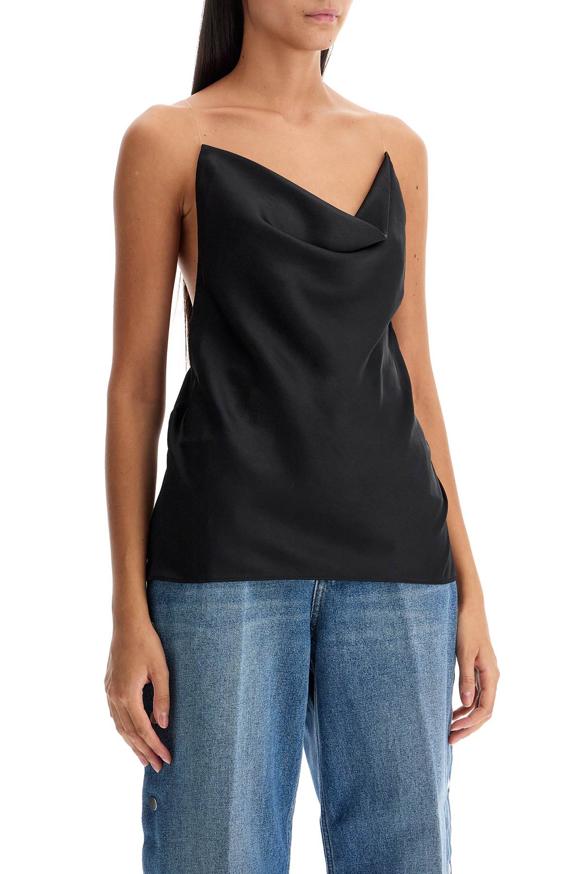 Shop Y/project Satin Top With Draped Neckline And Low In Evergreen Black (black)