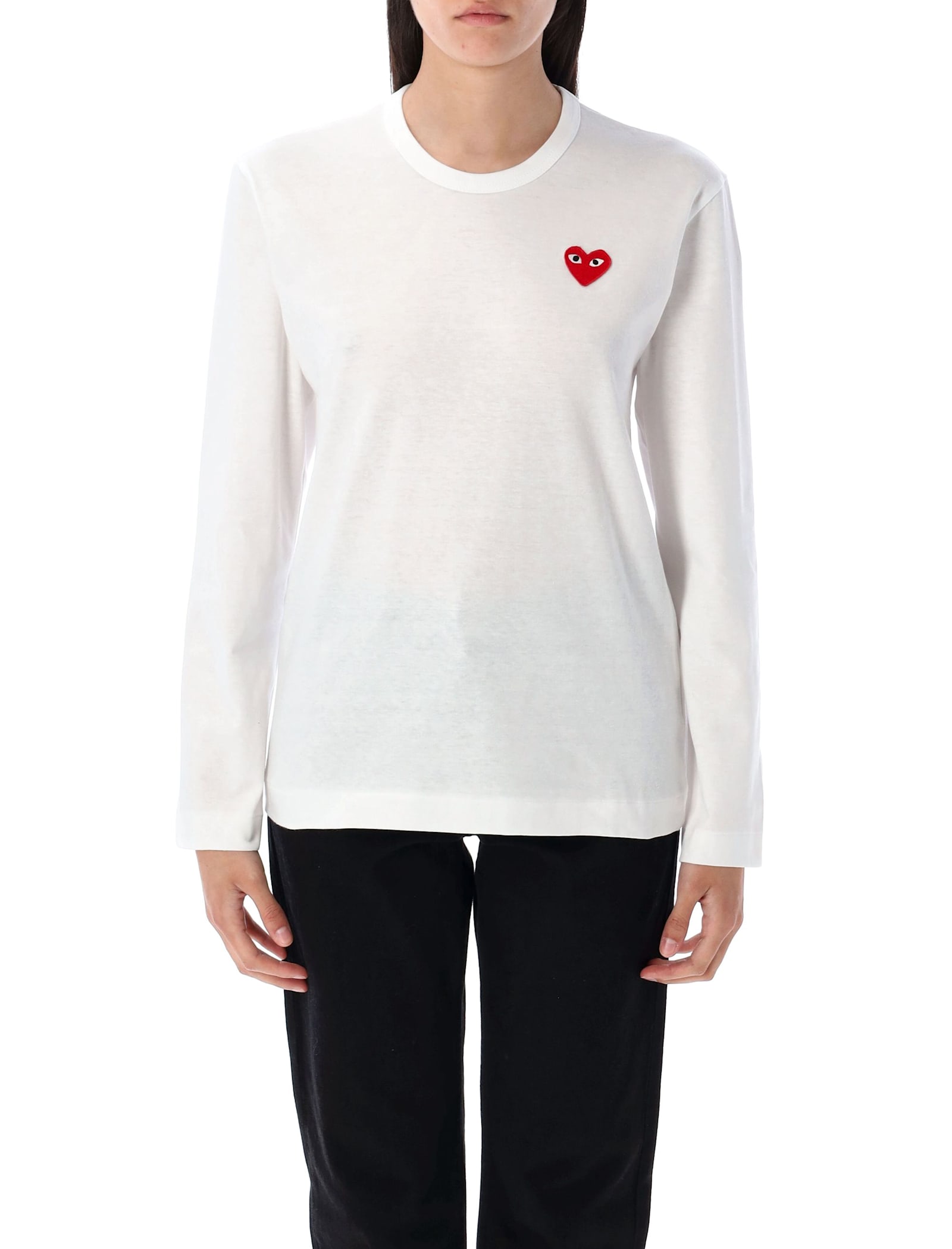 Comme Des Garçons Play Red Heart L/s T-shirt In White