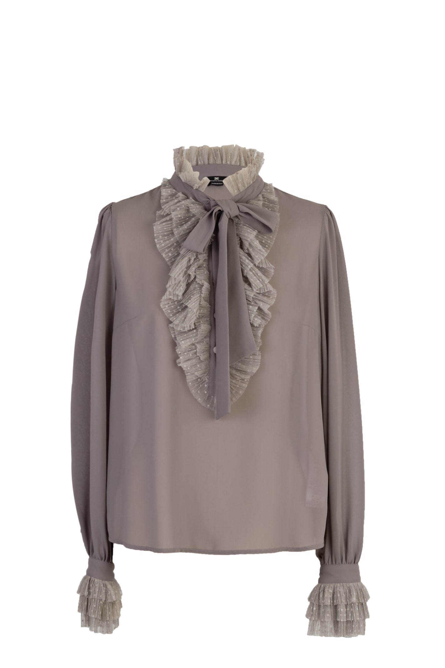 Elisabetta Franchi Blouse In Georgette Fabric With Ruffles And Bow