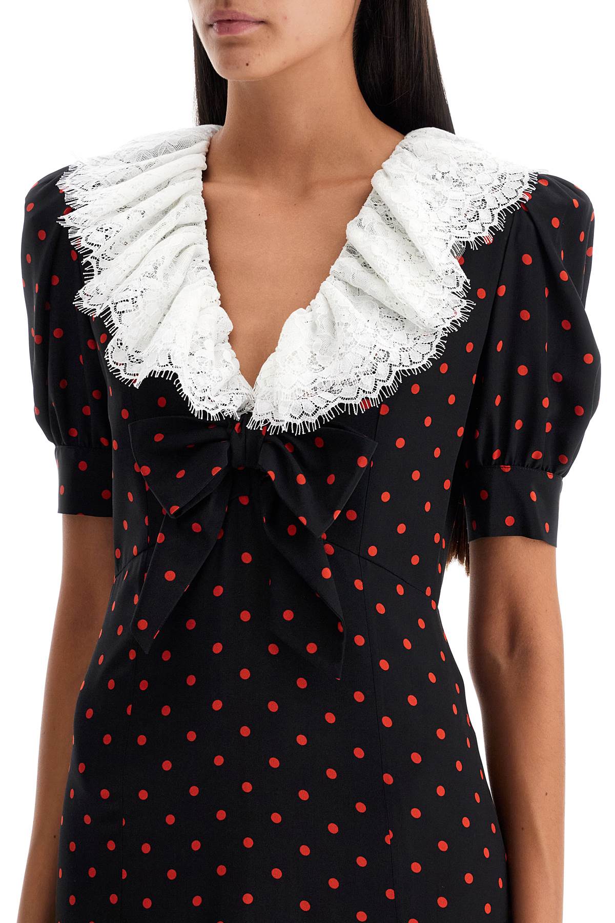 Shop Alessandra Rich Polka Dot Silk Midi Dress In Black-red (black)