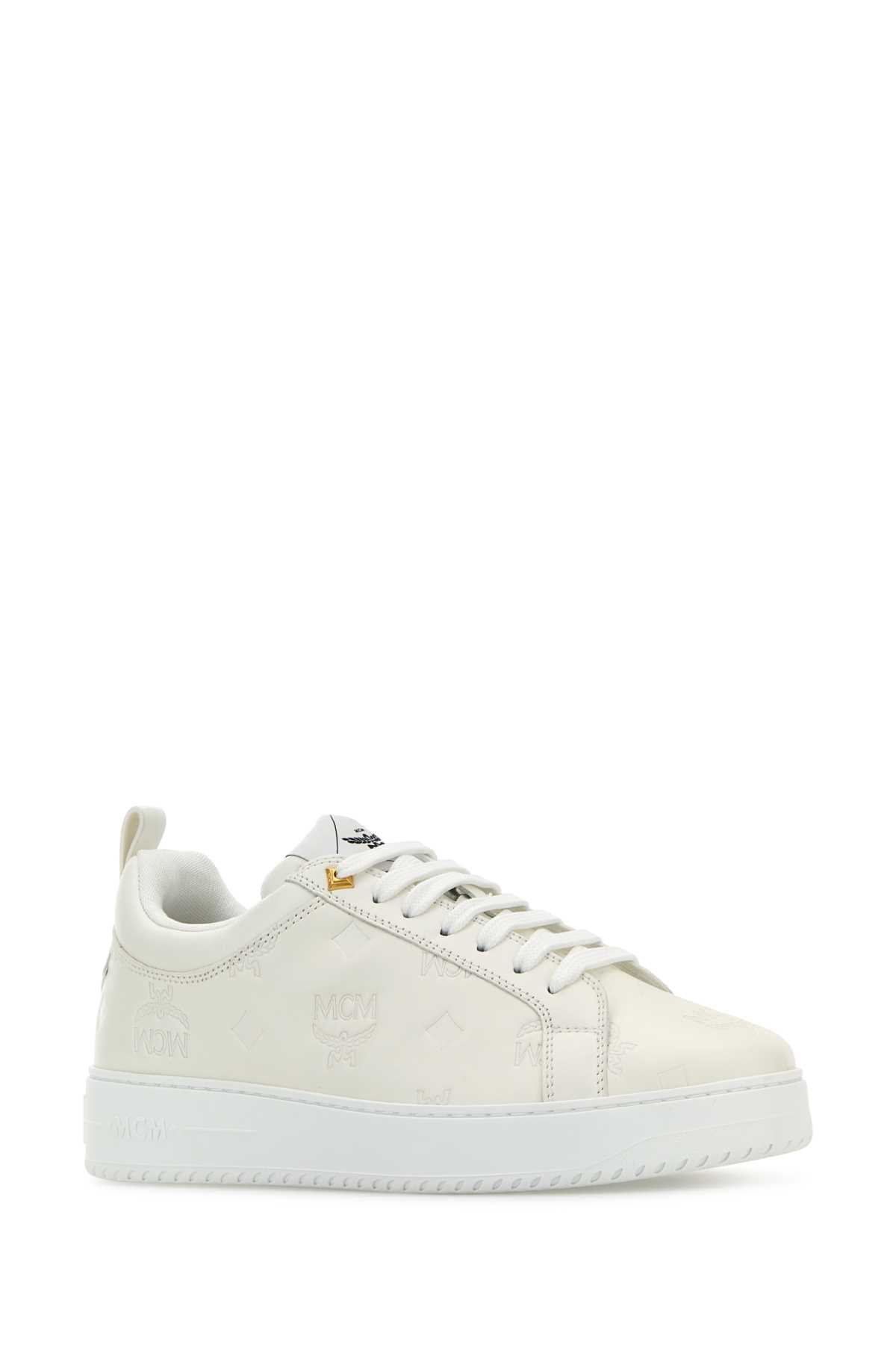 Shop Mcm White Leather New Terrain Sneakers In Egret