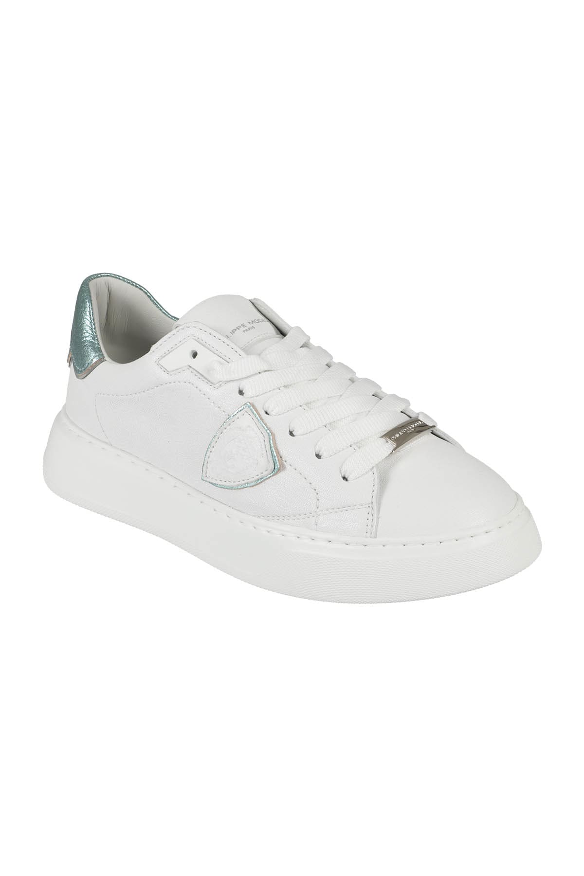 Shop Philippe Model Temple Low Woman In Blanc Acqua