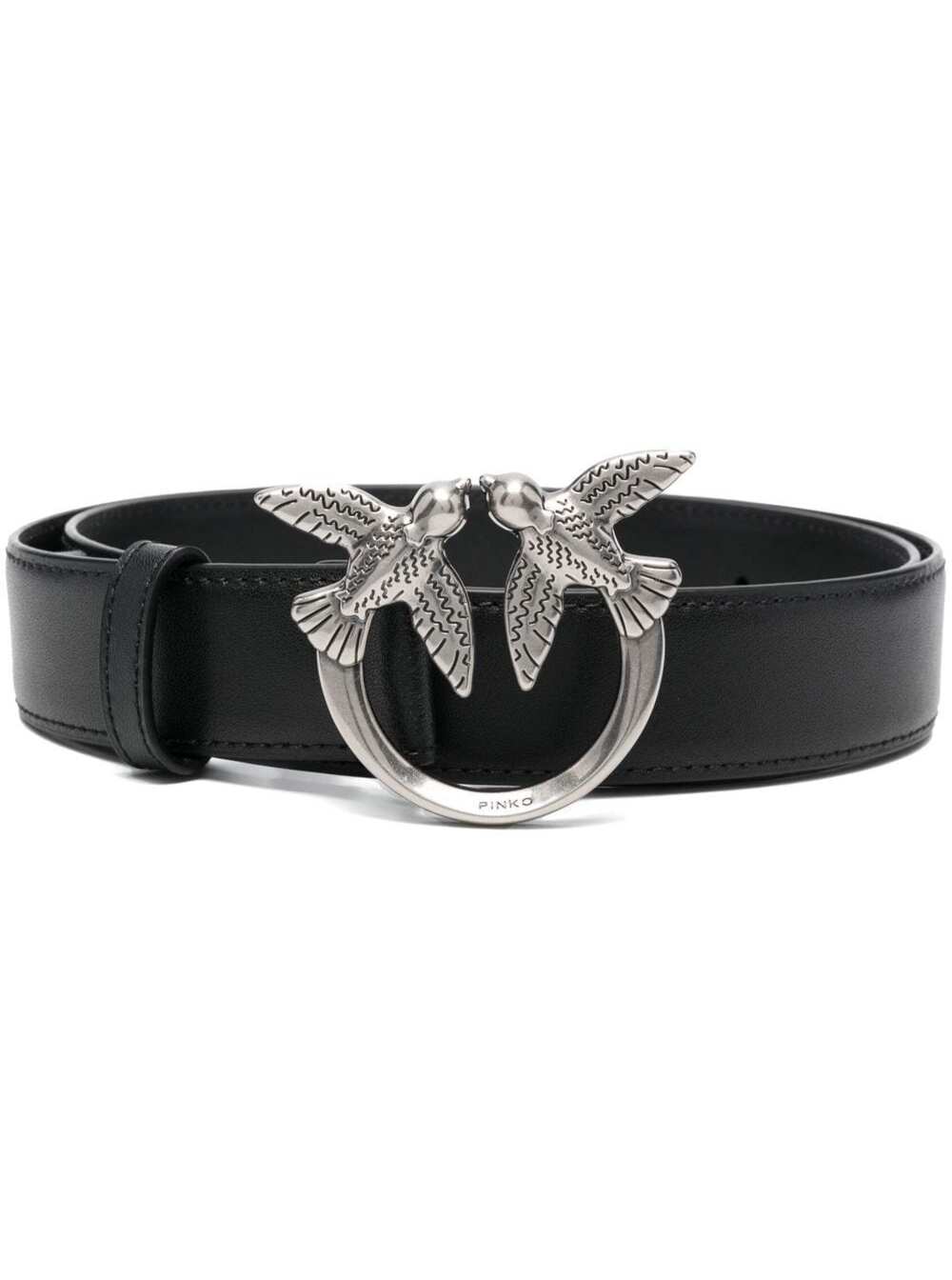 love Birds Black Belt With Logo Buckle In Soft Silky Leather Woman