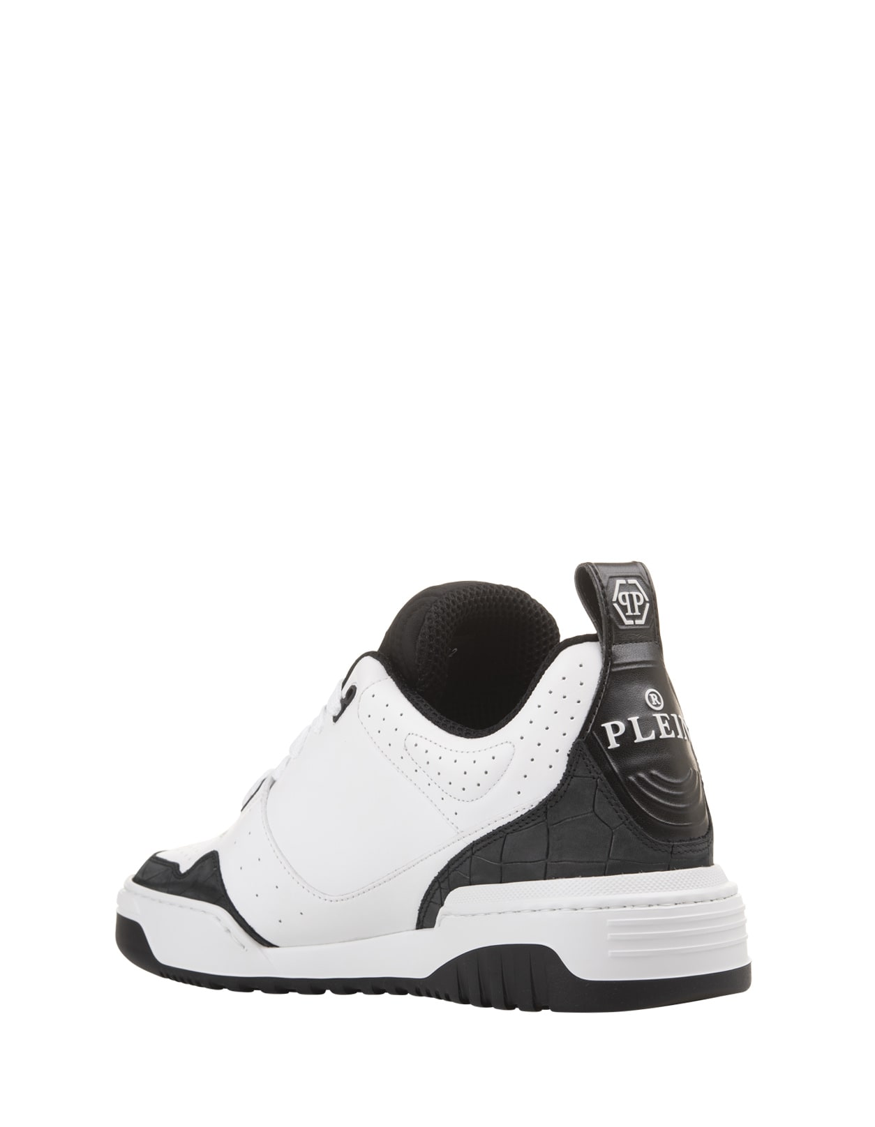 Shop Philipp Plein White And Black Croco Printed Leather Low-top Sneakers