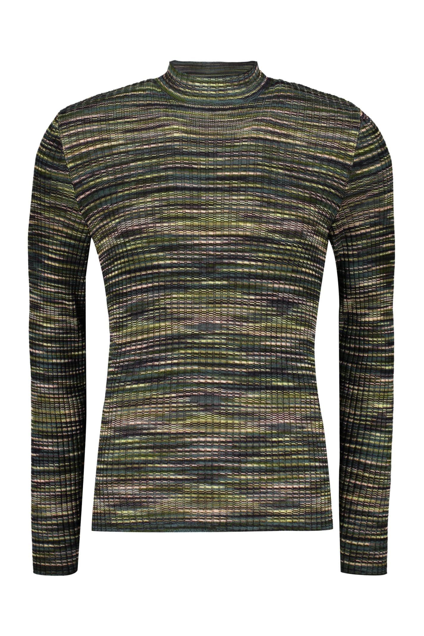 Missoni Ribbed Wool Turtleneck Sweater In Green