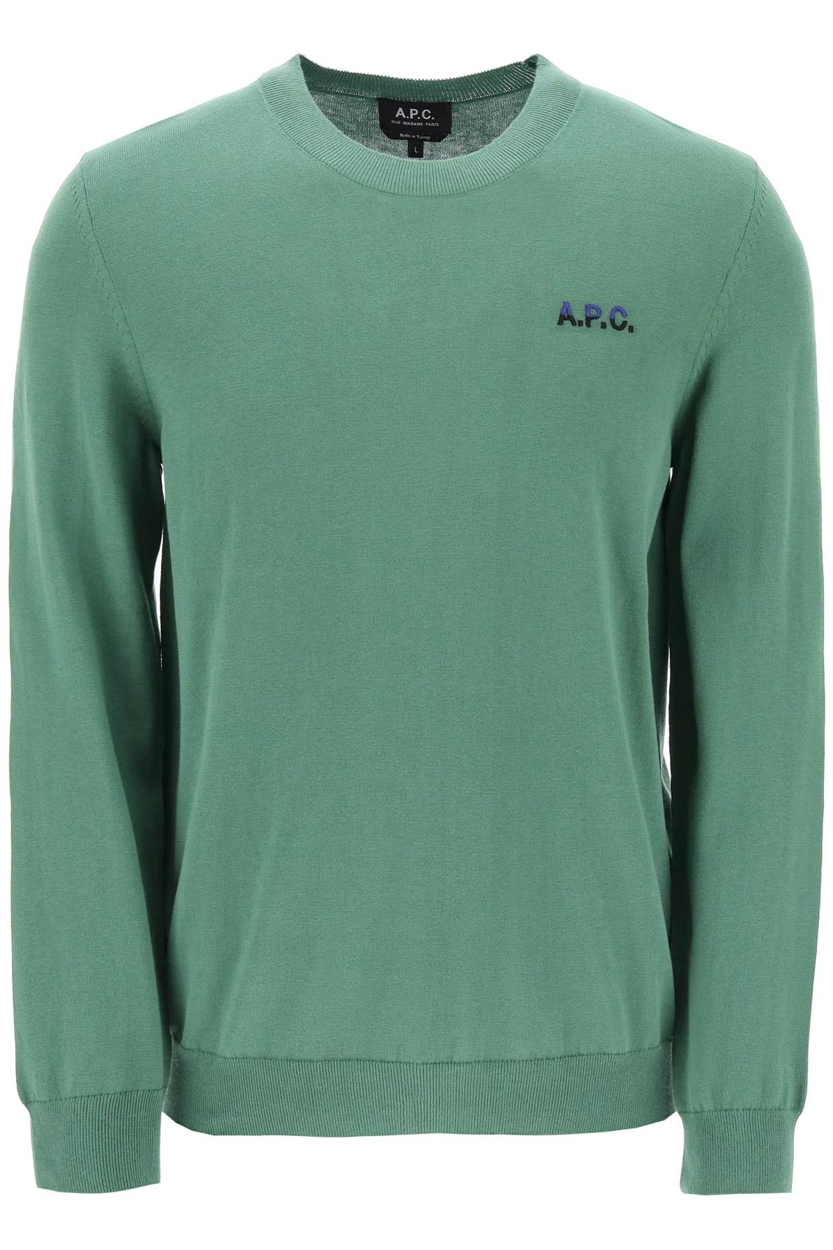 Shop Apc Crew-neck Cotton Sweater In Vert /marine