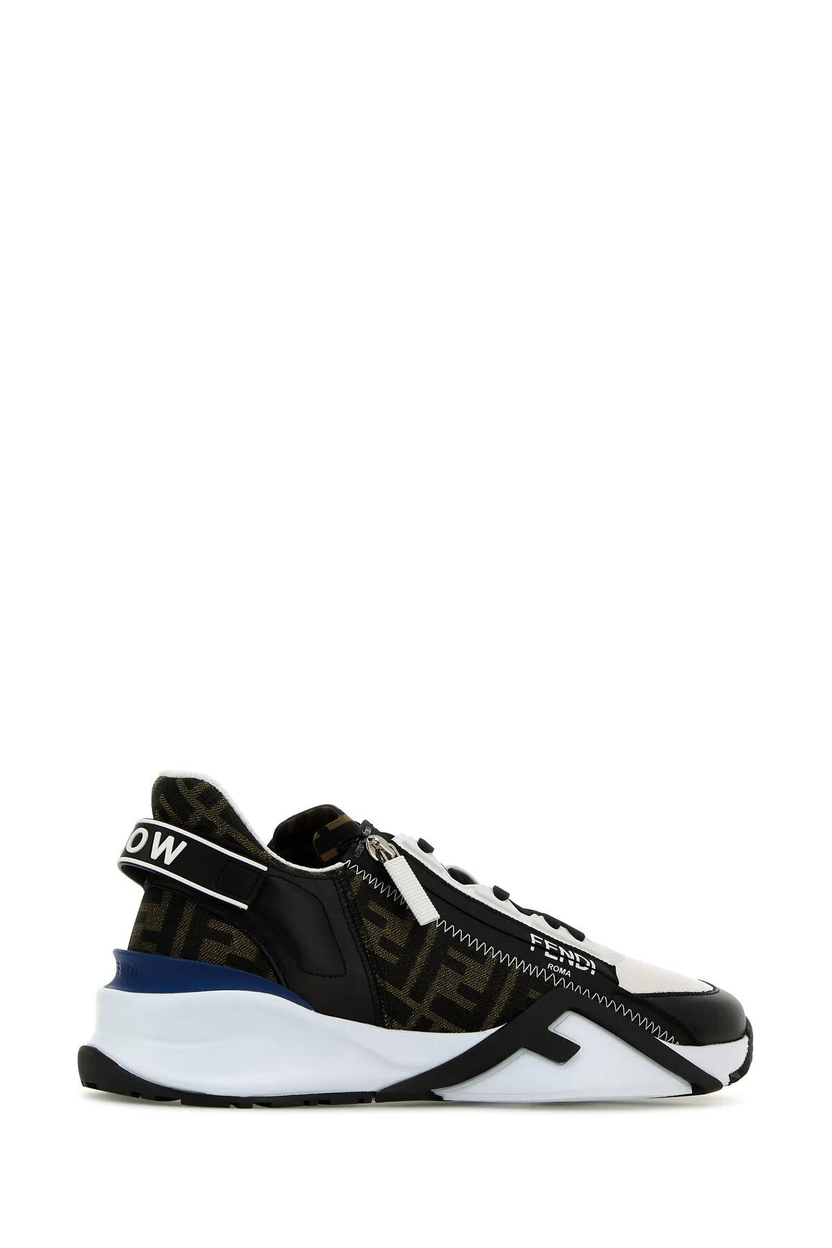 Shop Fendi Multicolor Leather And Jacquard Flow Sneakers In Uwhite Tab Nero