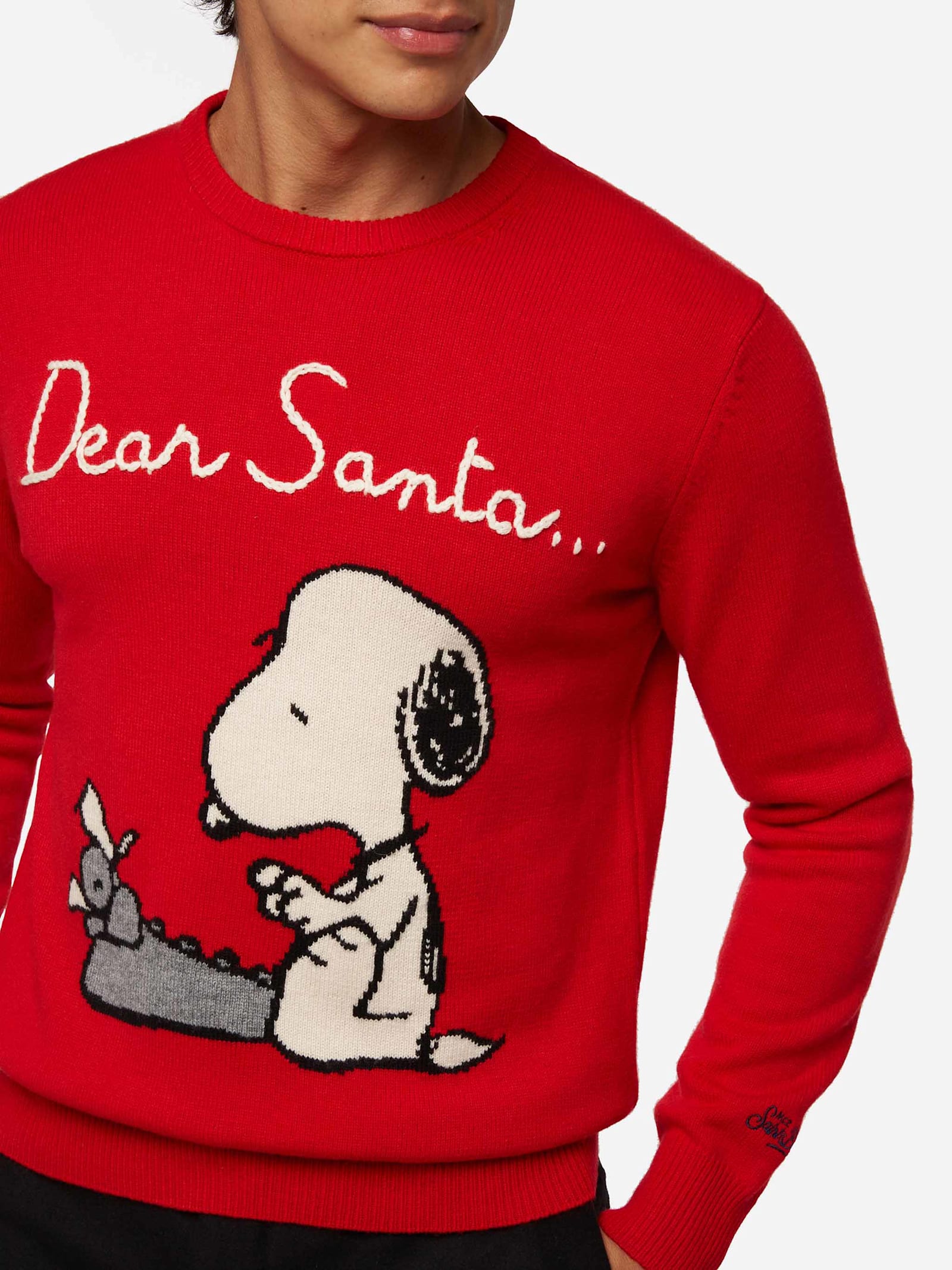 Mc2 Saint Barth Red Sweater Heron With Snoopy Jacquard And Embroidery Snoopy Peanuts® Special Edition In Red