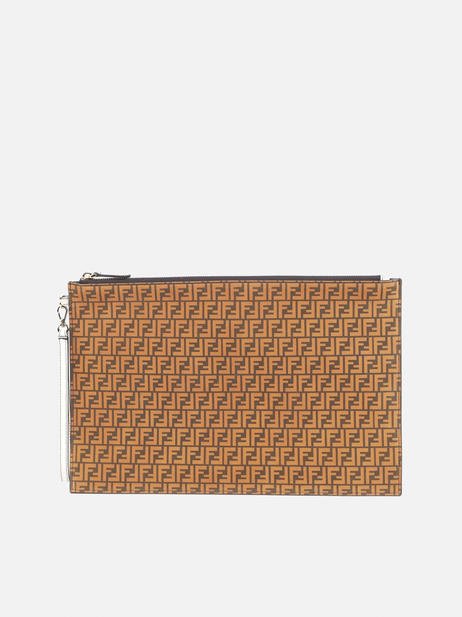 Fendi Flat Pouch In Leather With All-over Ff Motif