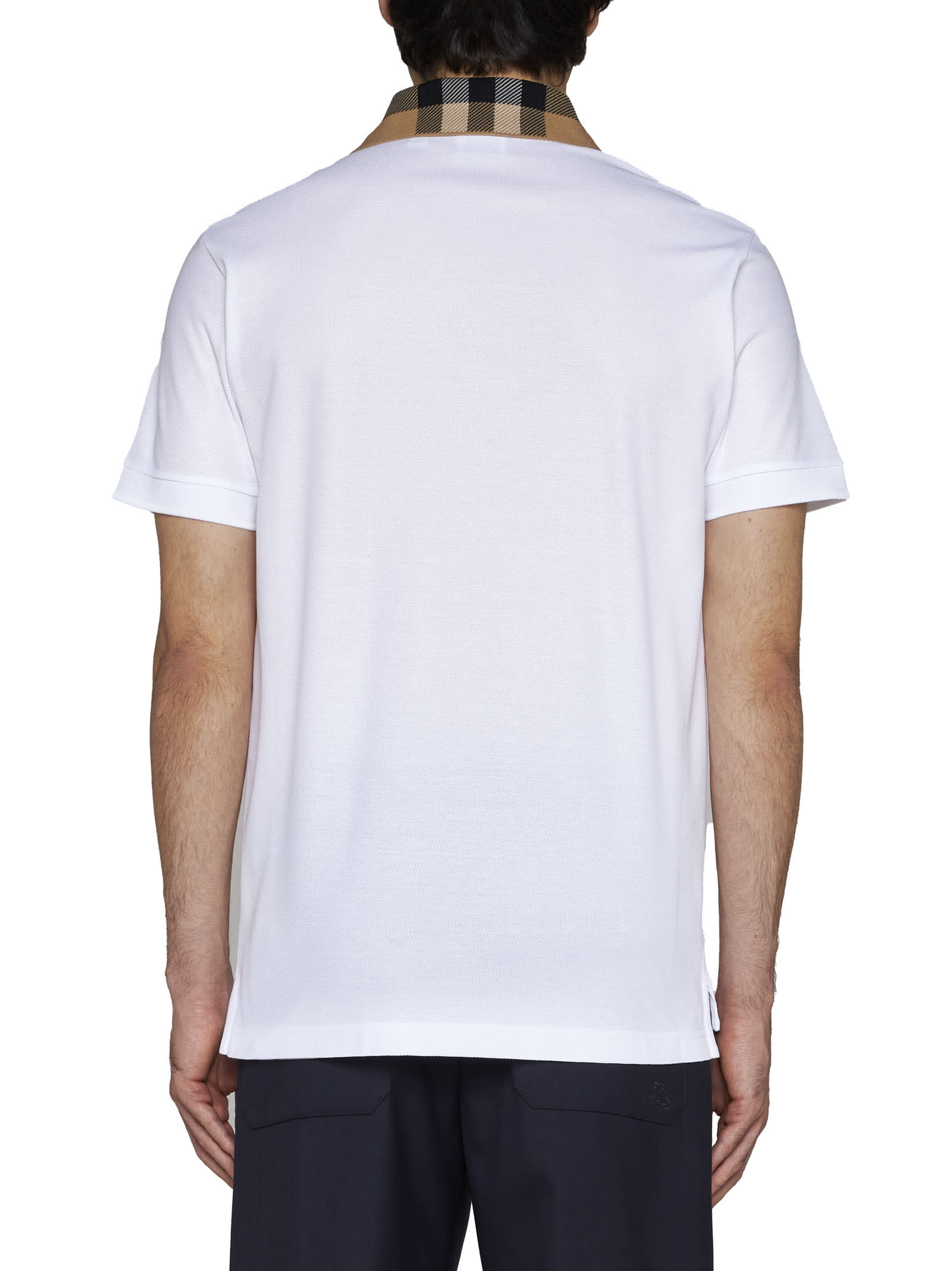 Shop Burberry Check Collar Cotton Polo In White