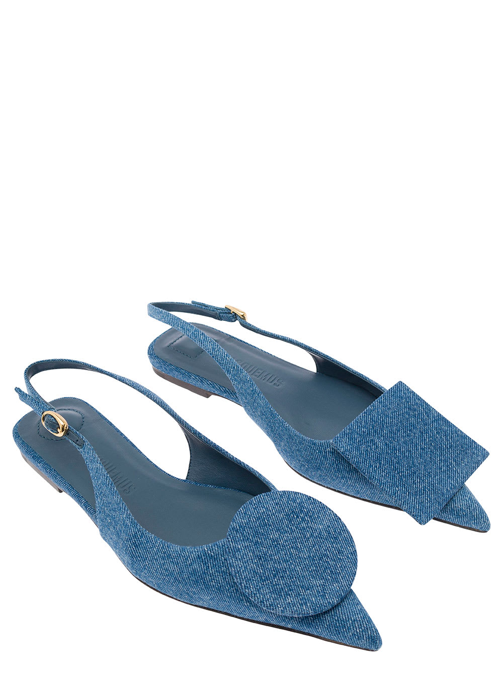 Shop Jacquemus Les Slingback Duele Plates Blue Flat Sandals With Geometric Shapes In Denim Woman