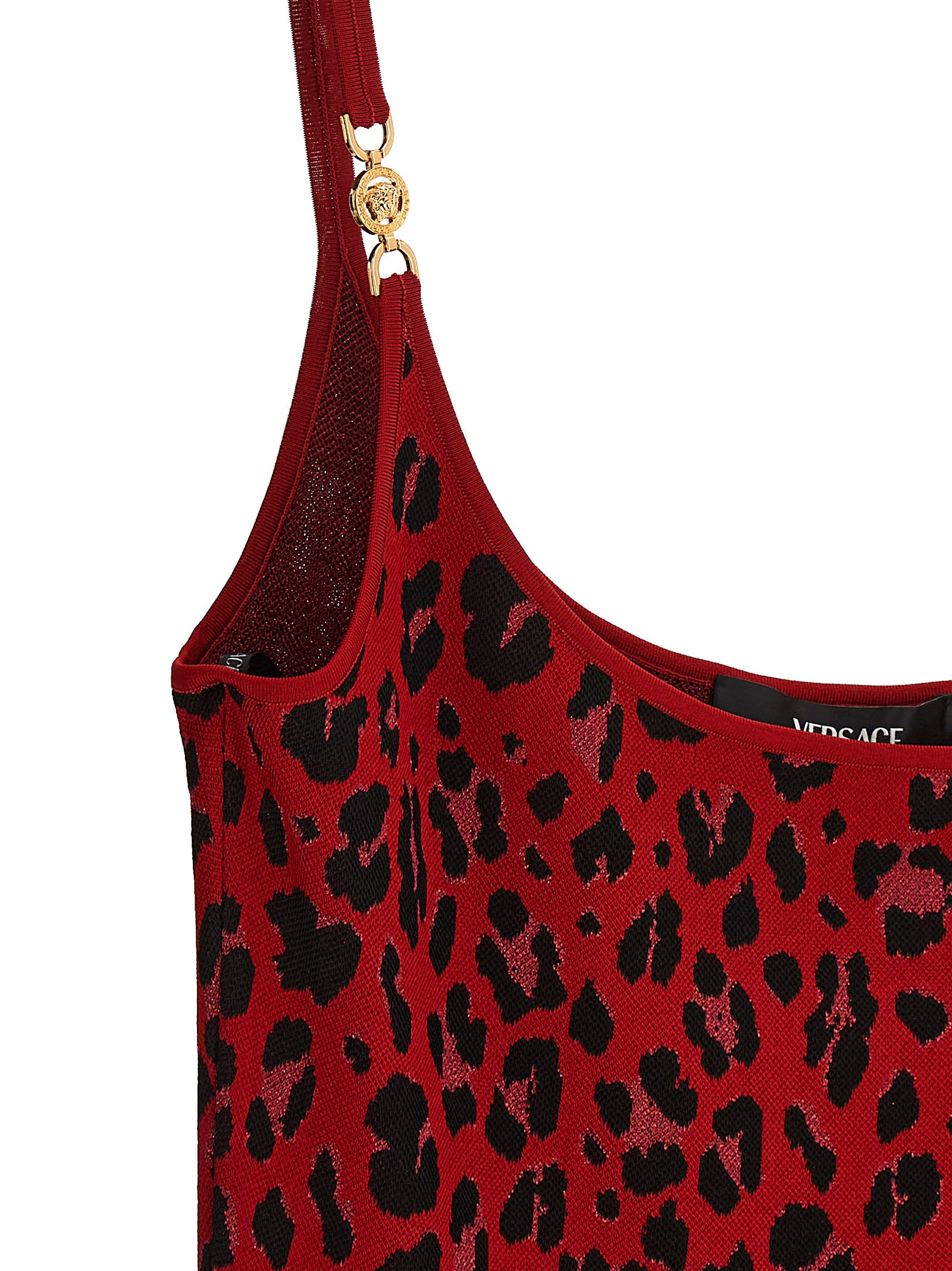 Shop Versace Medusa Animal Dress In Red