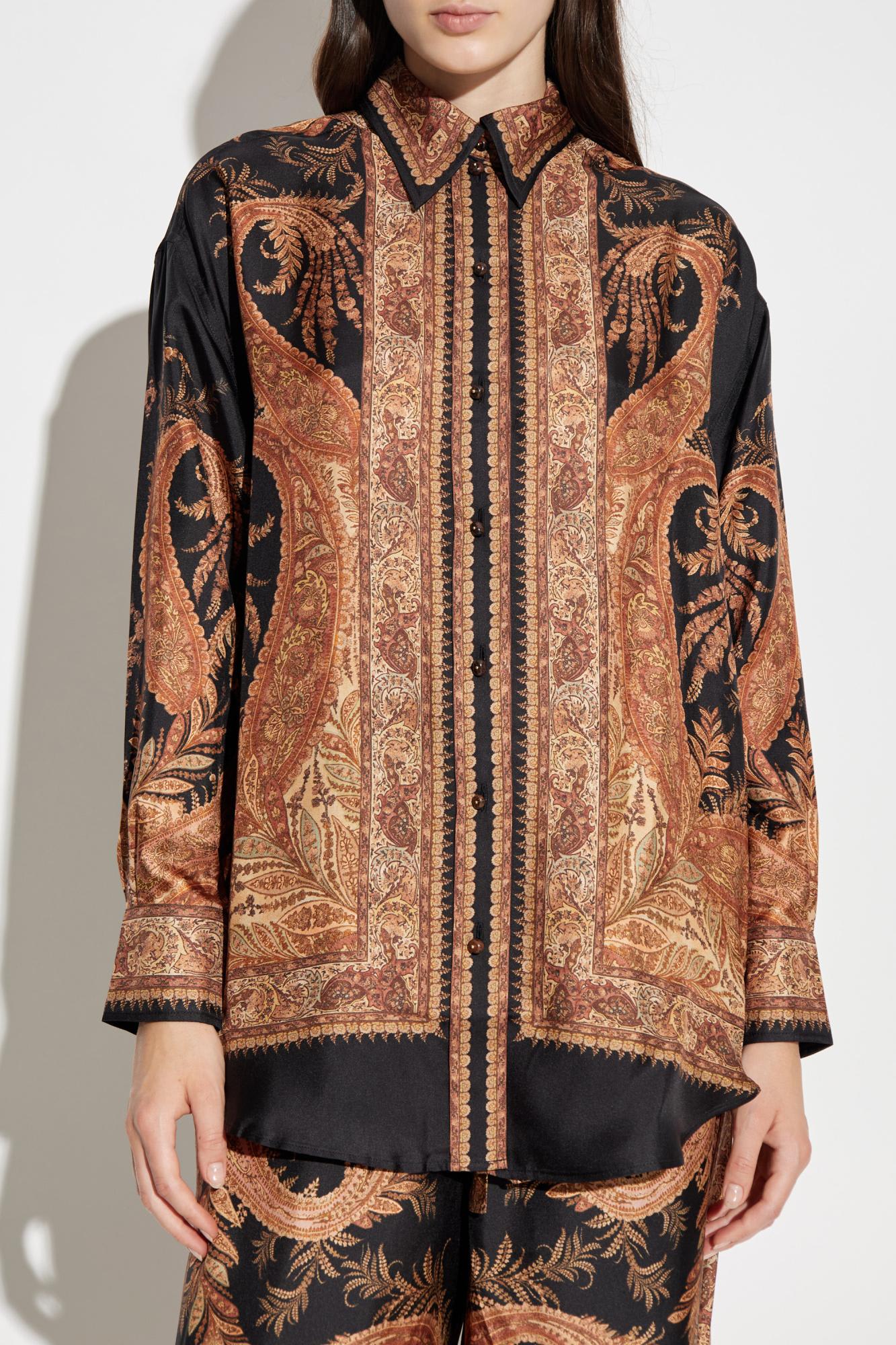 Zimmermann Silk Shirt With Print In Brown