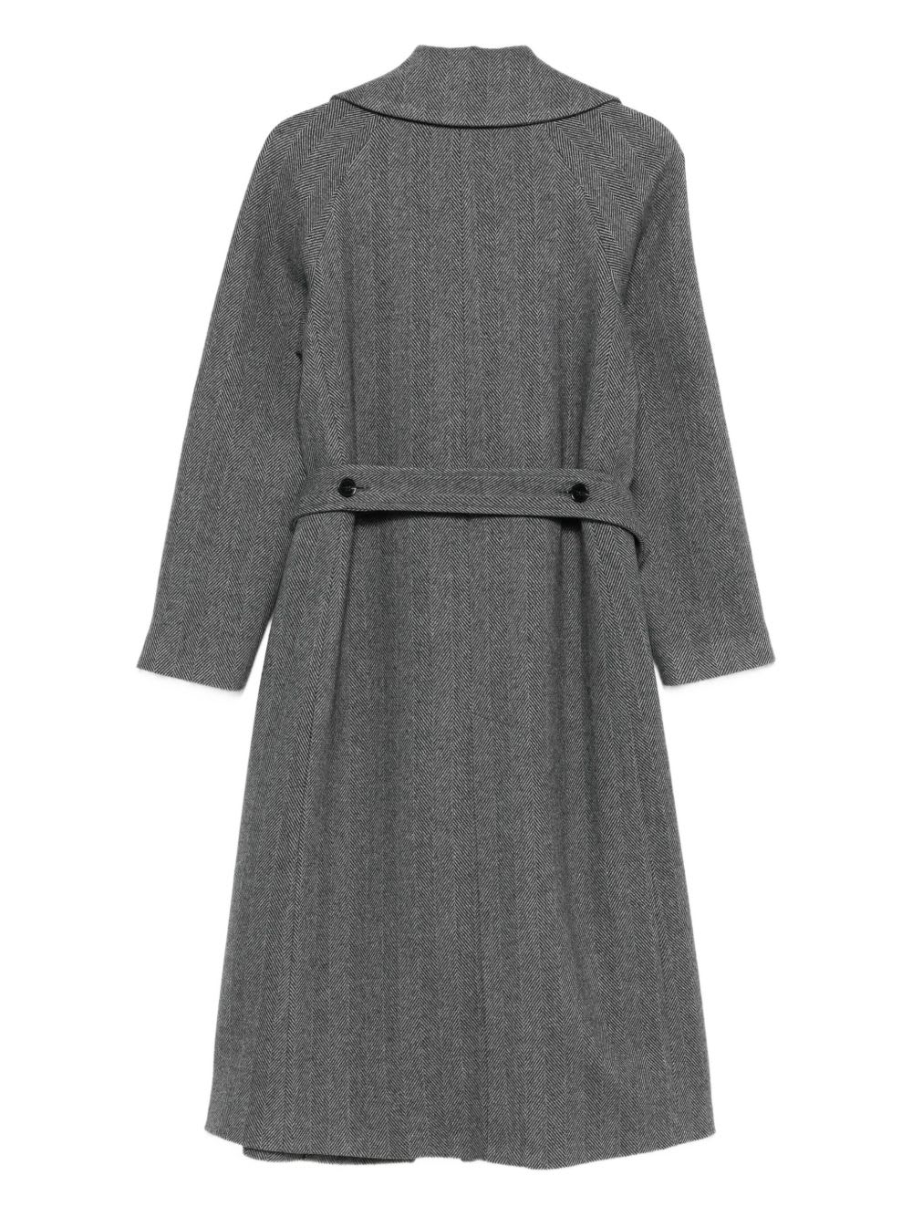 Paltò Paola Herringbone Belted Coat In Gray