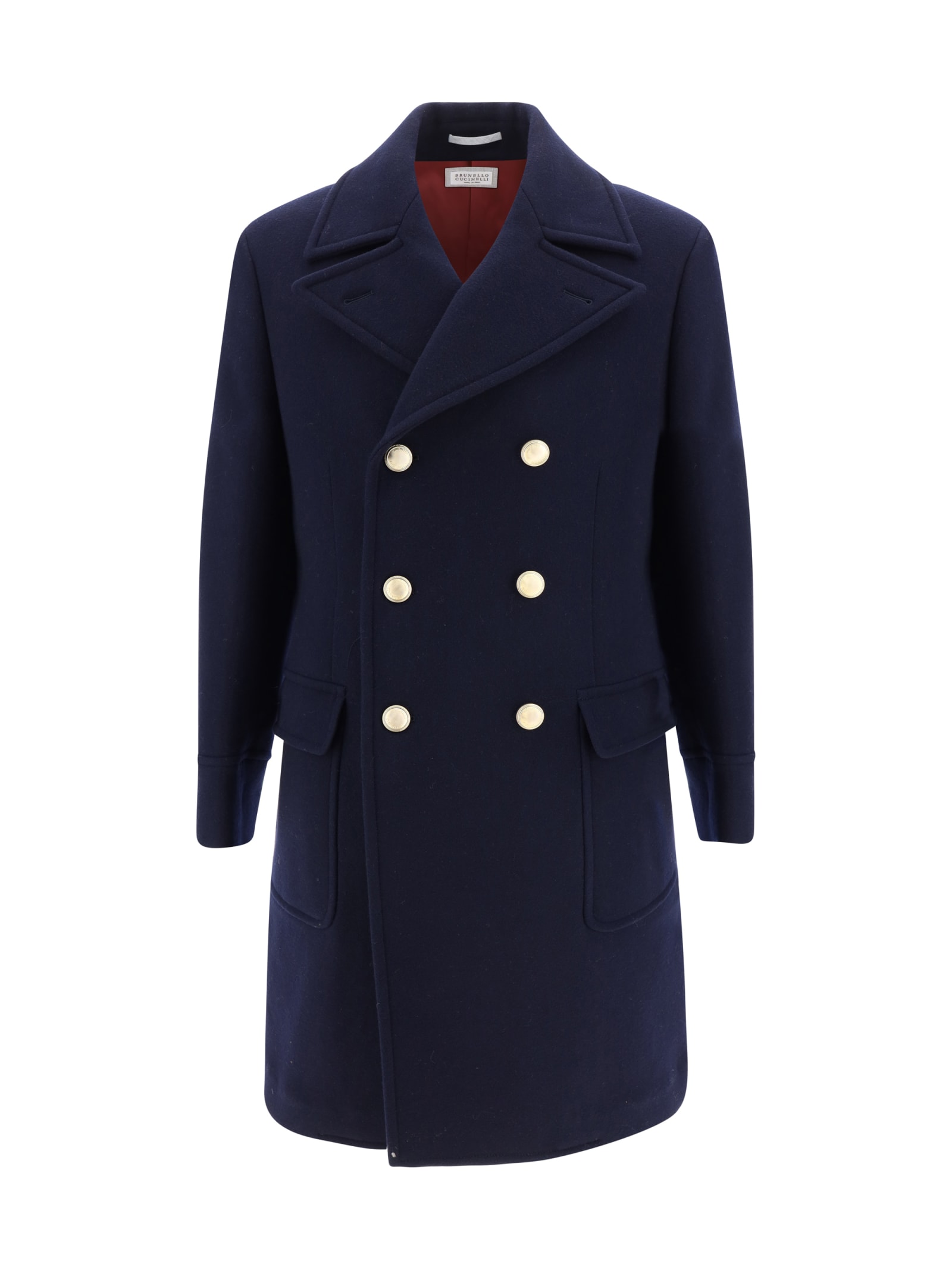 Brunello Cucinelli Button-down Double-breasted Coat In Blue