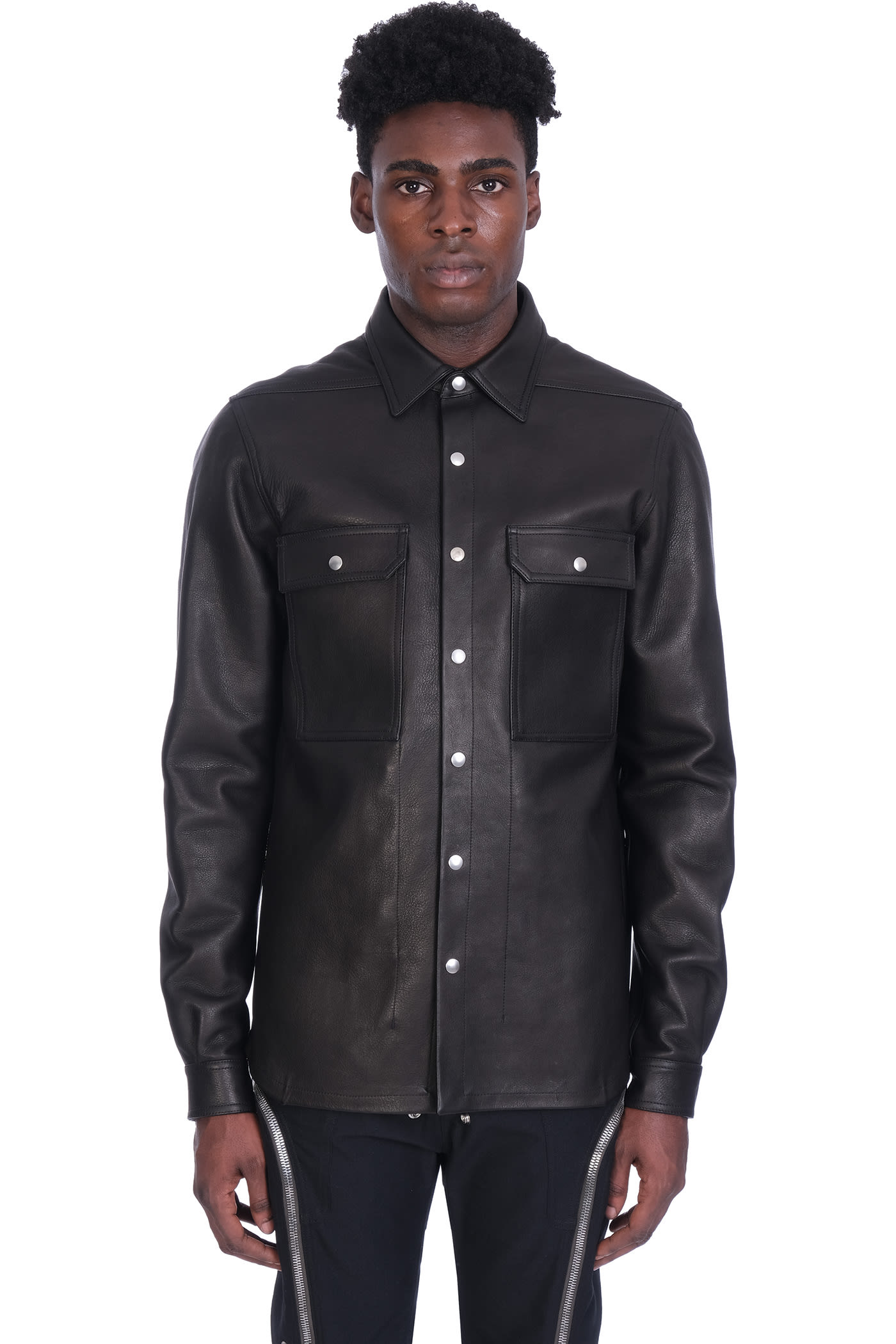 Rick Owens Outershirt Leather Jacket In Black Leather