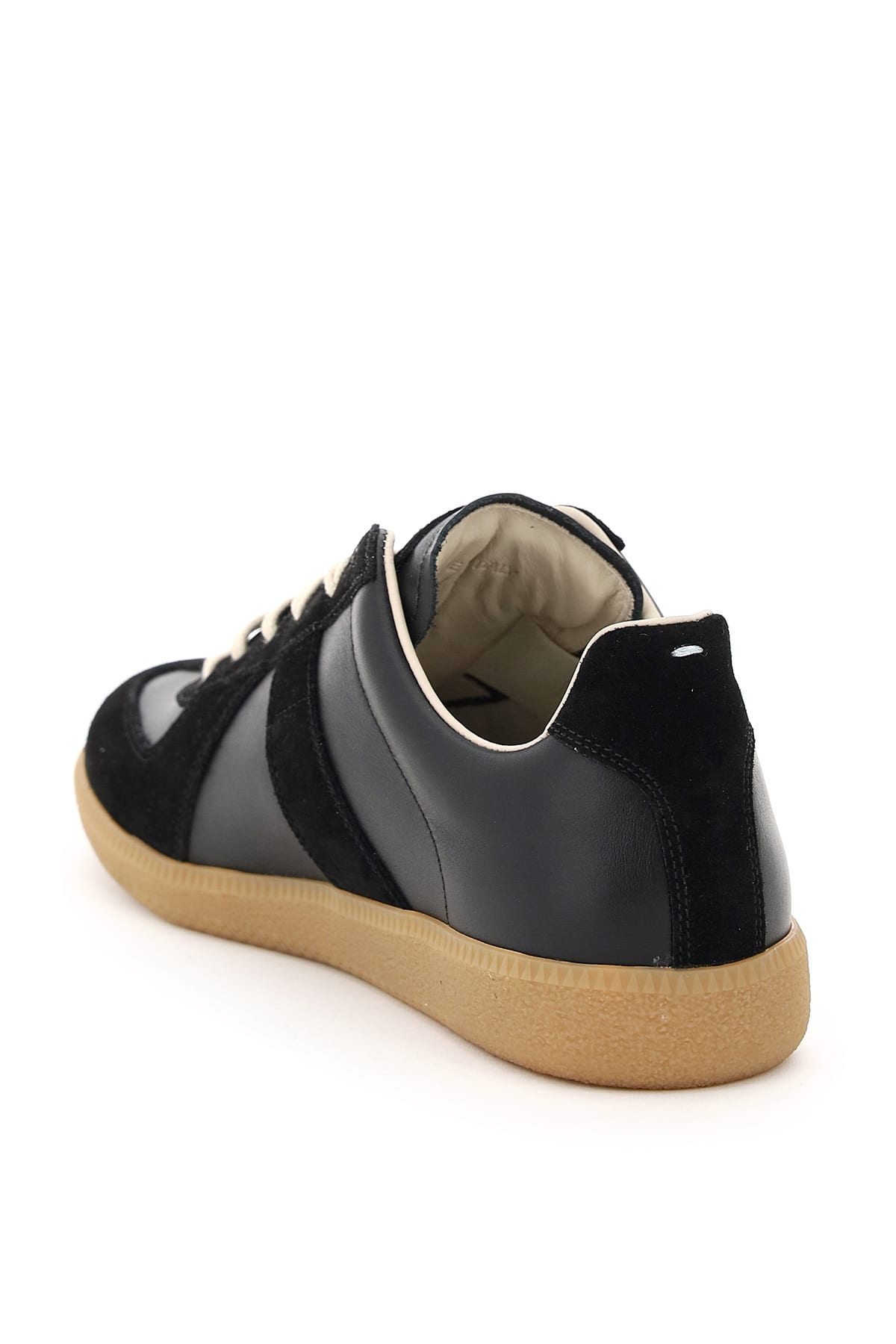Shop Maison Margiela Leather Replica Sneakers In Black Black (black)