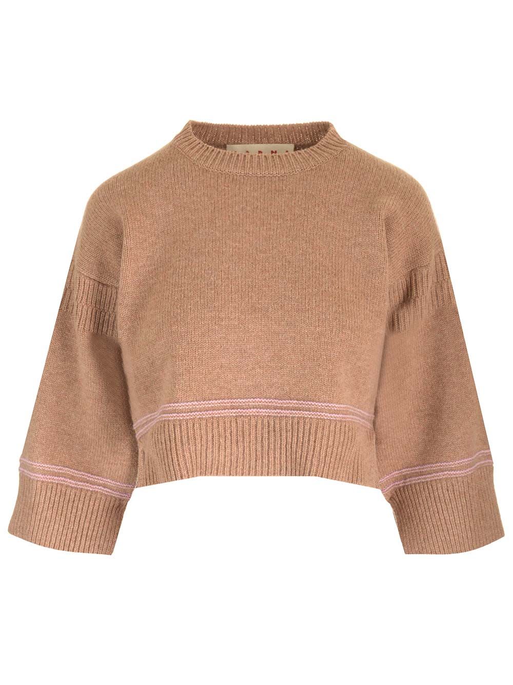 Shop Marni Wool Cropped Sweater In Beige