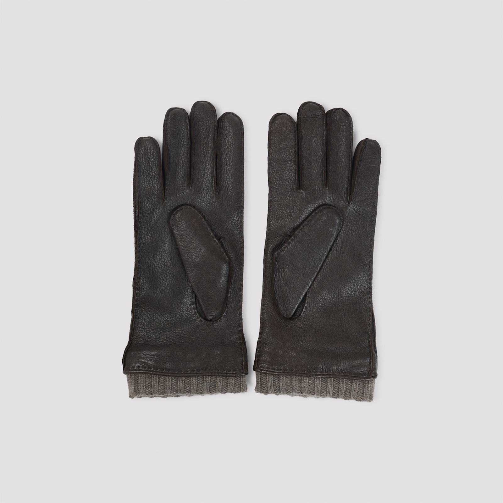 Canali Ribbed-trim Leather Gloves In Gold