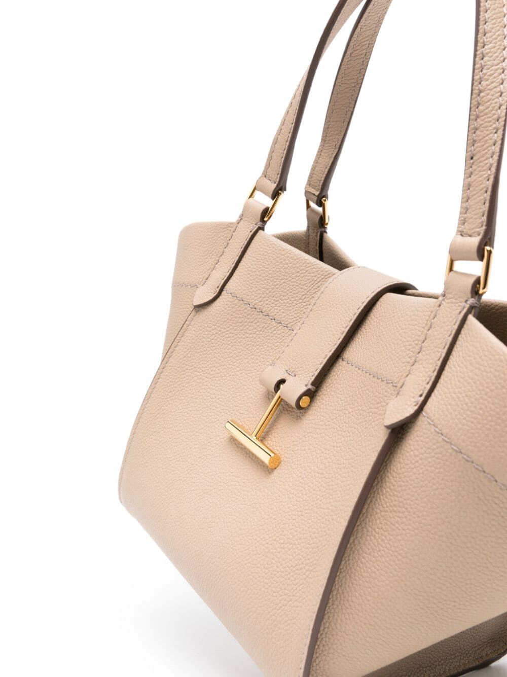 Shop Tom Ford Grain Leather Small Tote In Silk Taupe