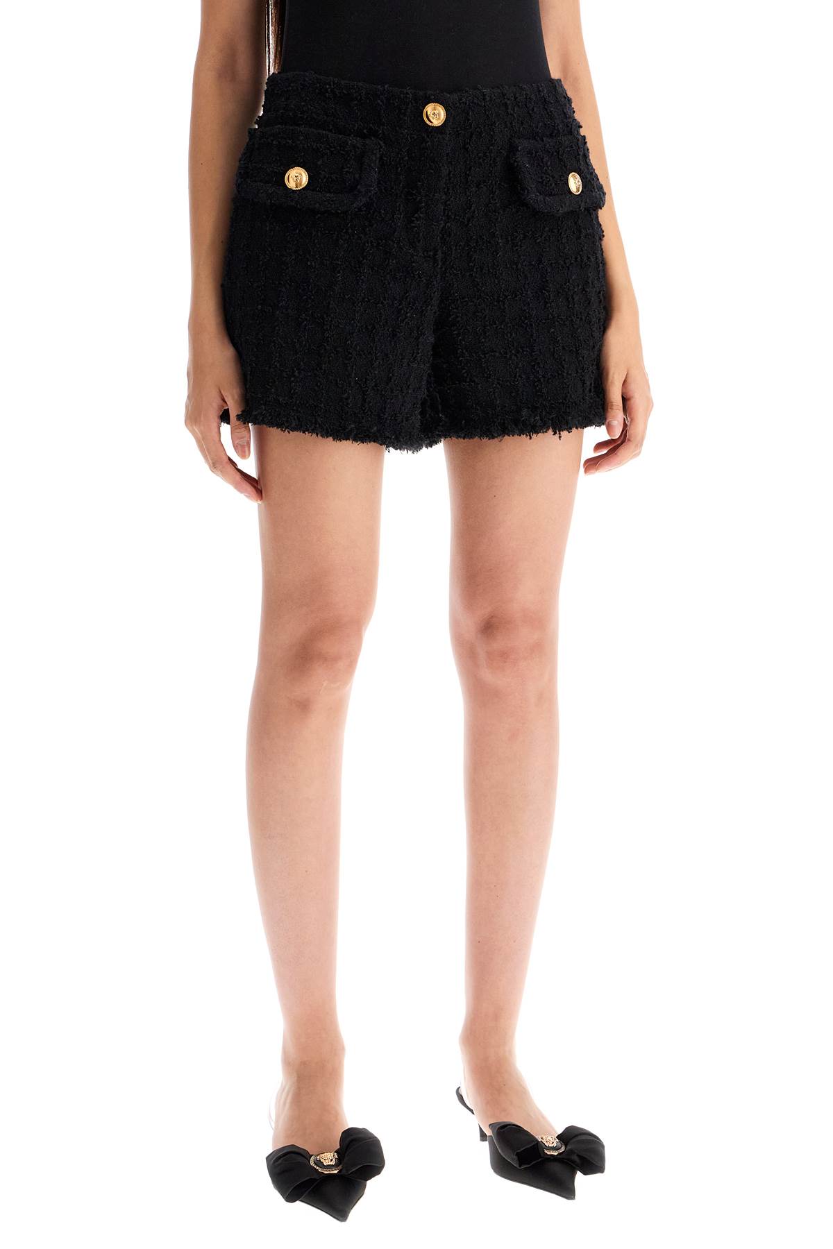 Shop Versace Heritage Tweed Mini Shorts In Black (black)