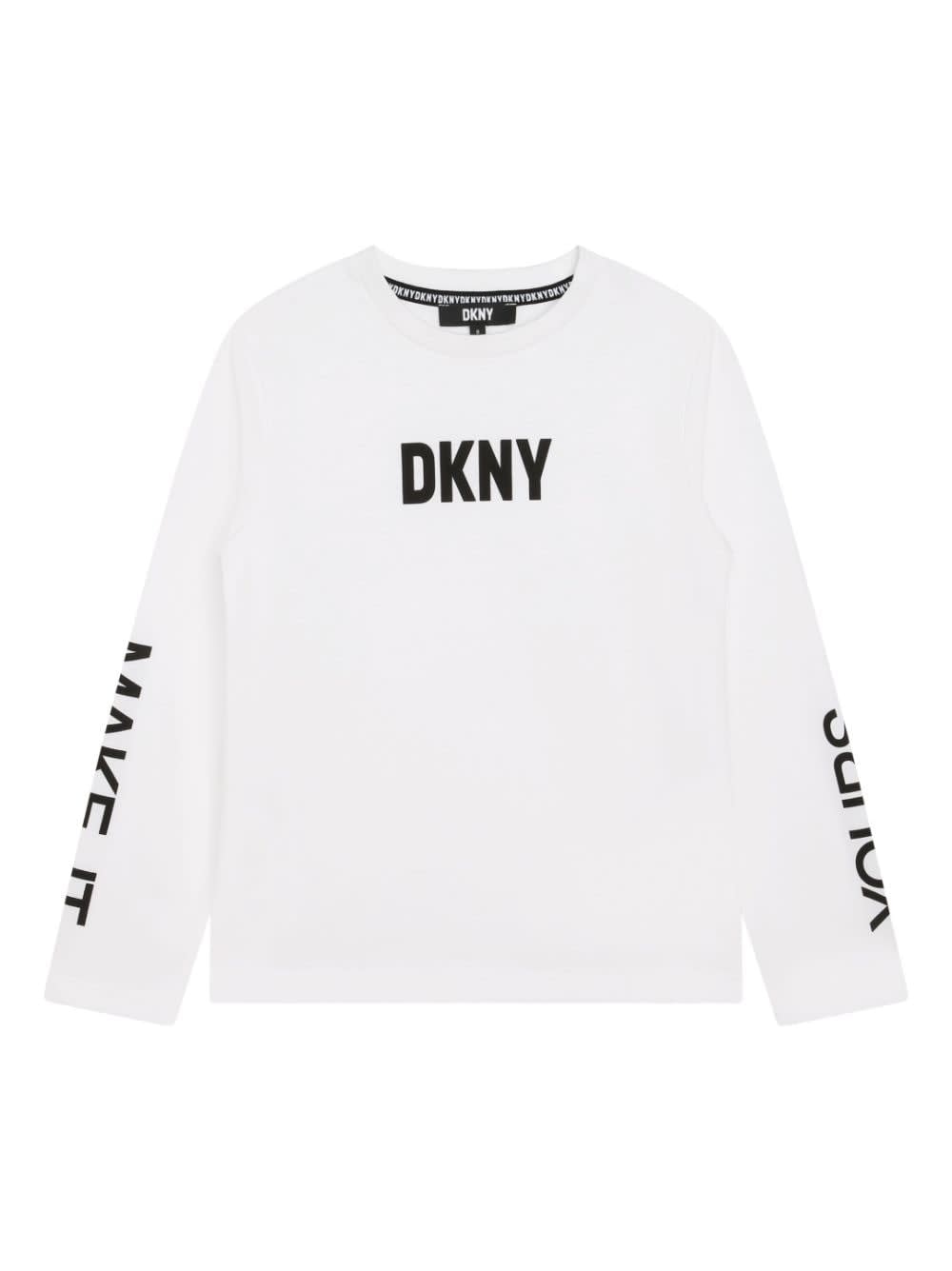 Dkny T-shirt Bianco In Jersey Di Cotone Bambino