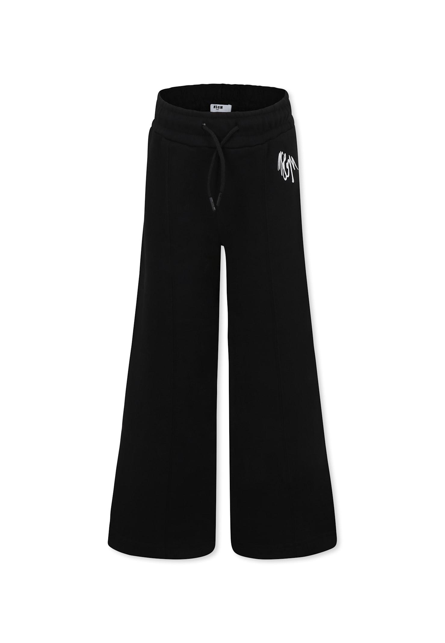 Msgm Black Trousers For Girl With Logo In Black
