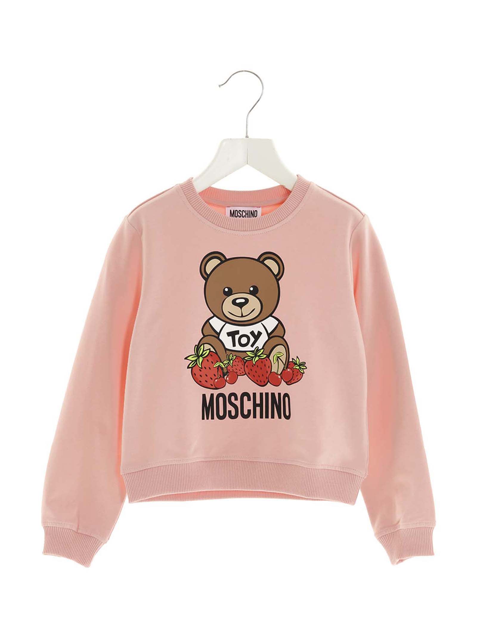 Moschino Kids' Teddy Fragole Sweatshirt In Pink