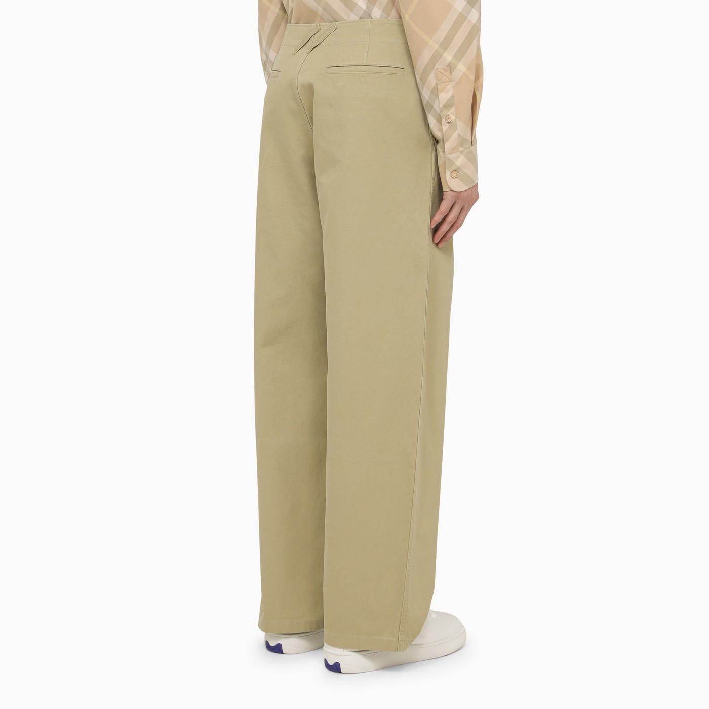 Burberry Cotton Wide Leg Pants With Belt Loops In Hunter