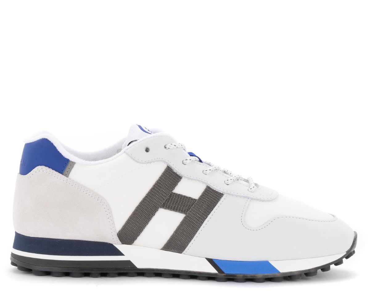 Hogan H383 Sneakers In Suede And White, Blue And Gray Mesh
