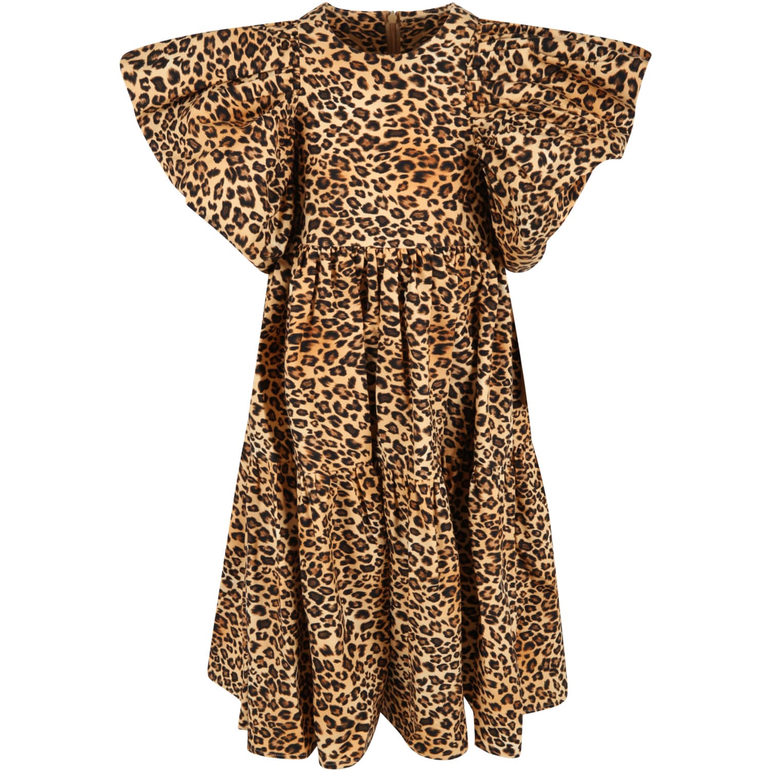 Caroline Bosmans Beige Dress For Girl With Animal Print