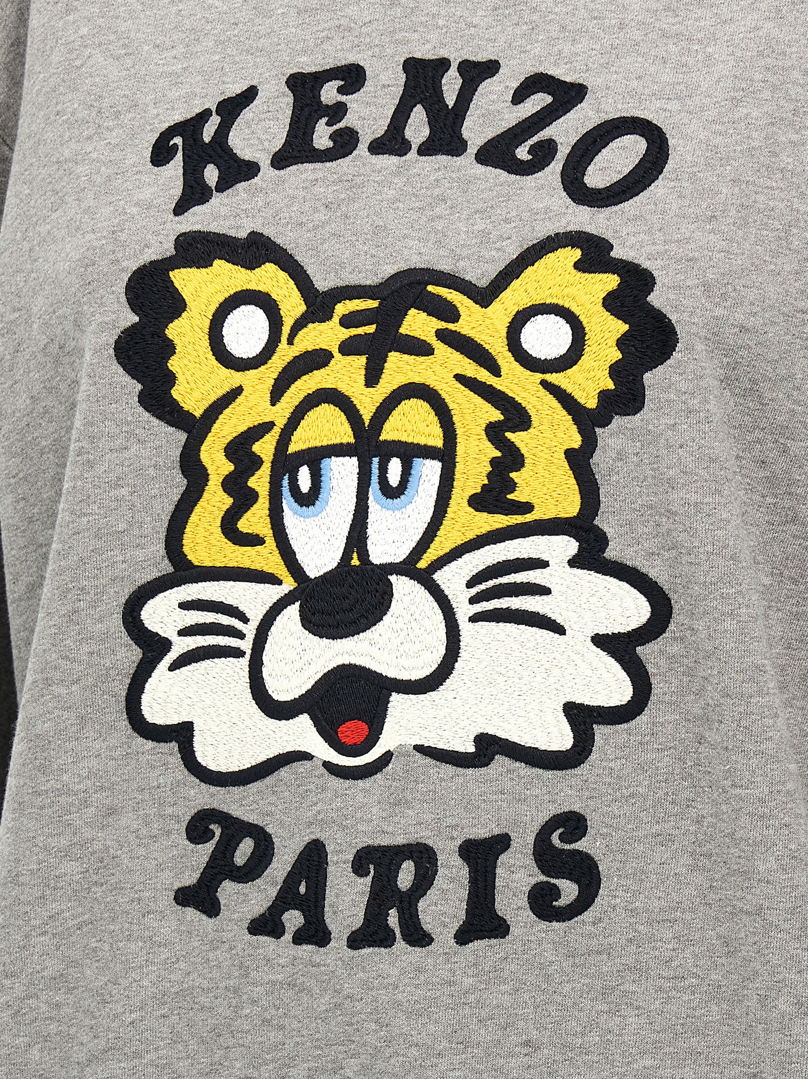 Kenzo 'verdy Market' Grey Crewneck Sweatshirt With Dropped Shoulders And Maxi Logo Embroidery On The Front In Gray