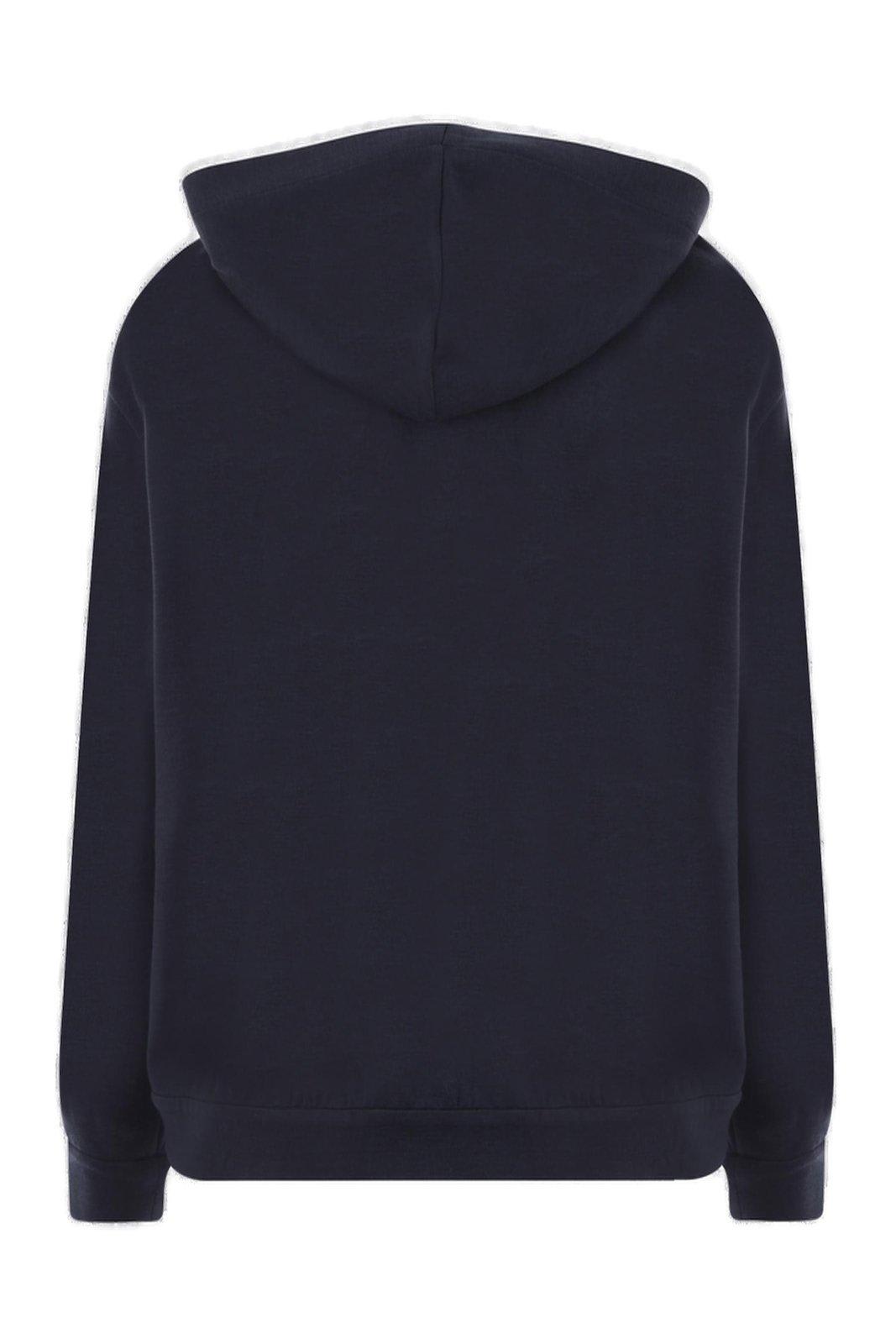 Brunello Cucinelli Women Cotton And Silk Interlock Hooded Topwear With Precious Stripe In Blue