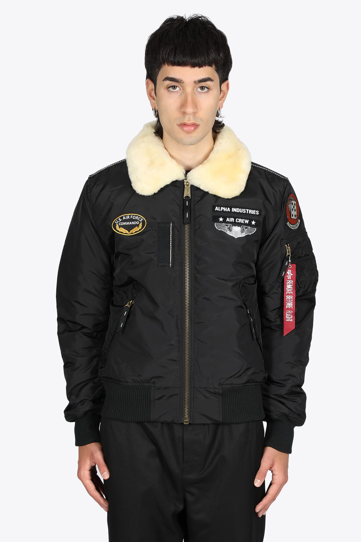 Alpha Industries Injector Iii Air Force Black nylon Bomber jacket with faux fur collar - INJECTOR III AIR FORCE