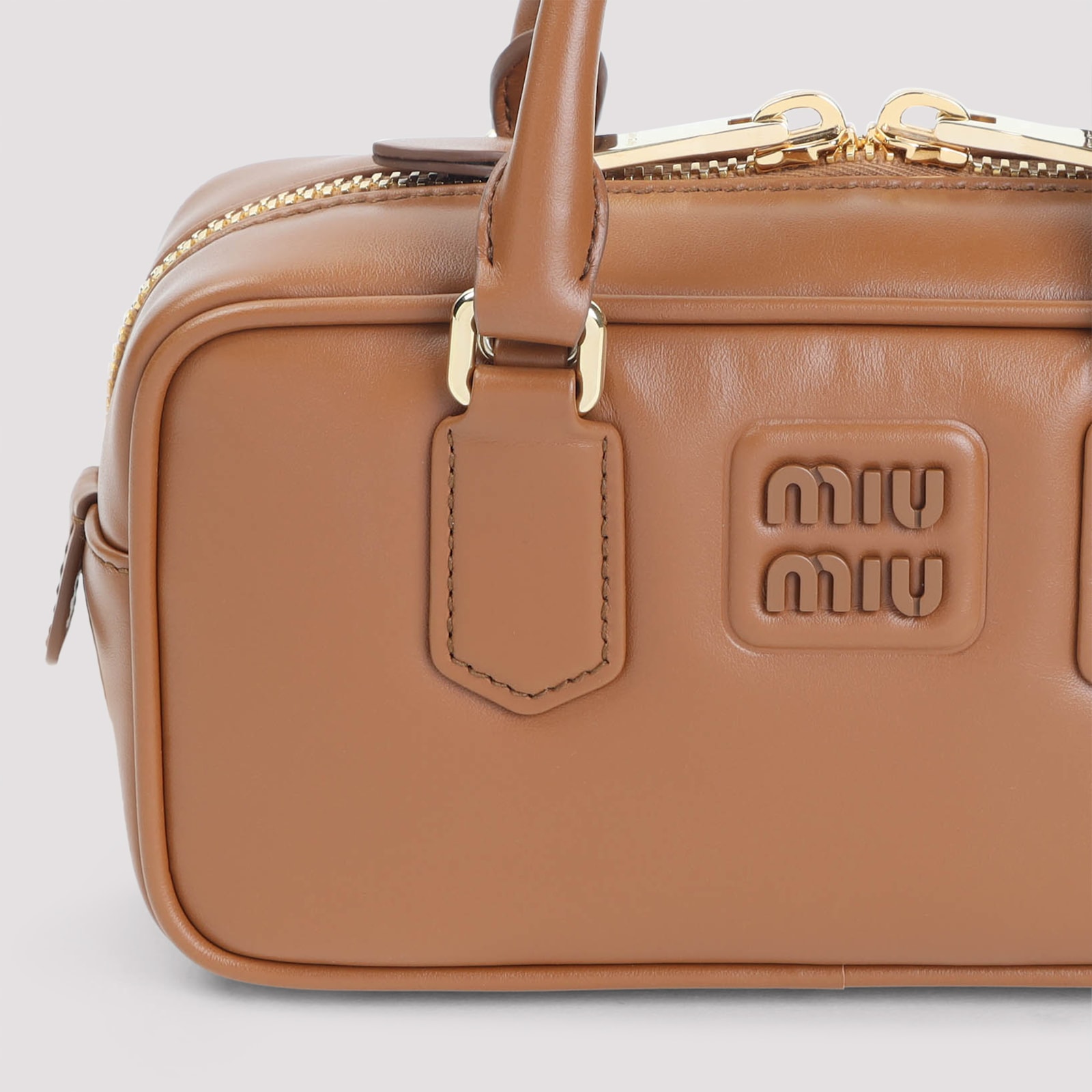 Miu Miu Cognac Arcadie Mini Calf Leather Shoulder Bag In Brown