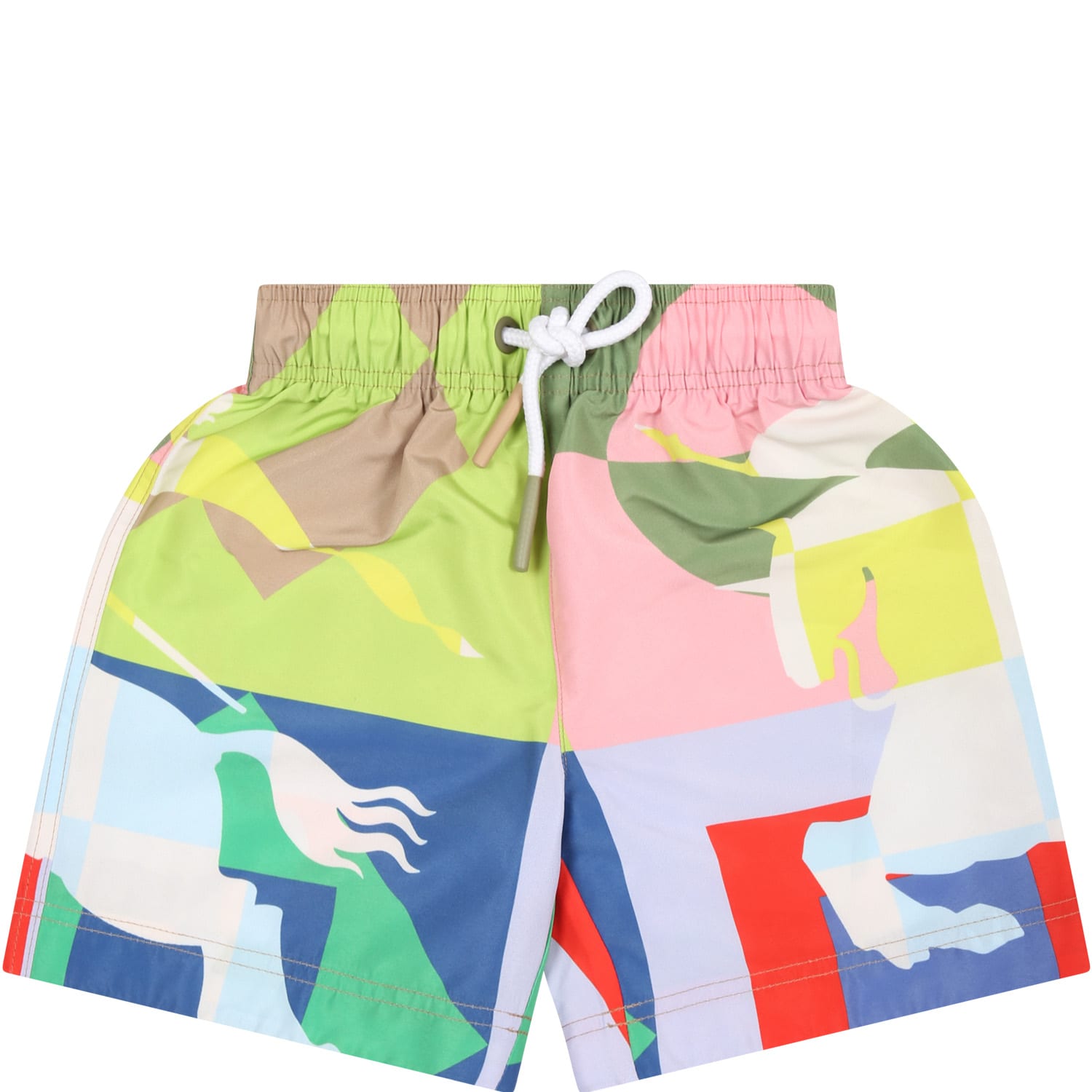 Shop Burberry Multicolor Swim Shorts For Baby Boy With Equestrian Knight