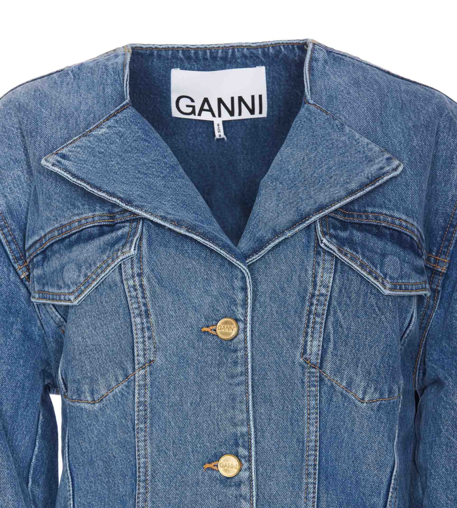 Shop Ganni Blazer Mid Blue Vintage Fitted Denim