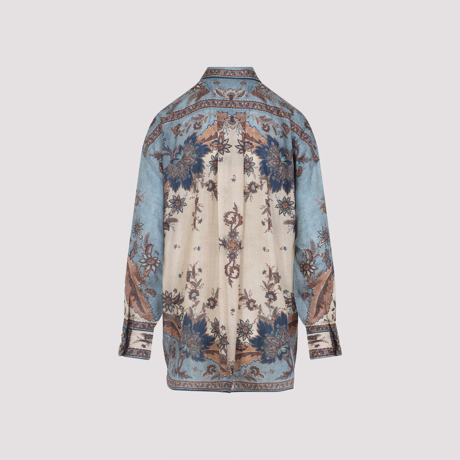 Zimmermann Ascension Manstyle Printed Silk Shirt In Blue
