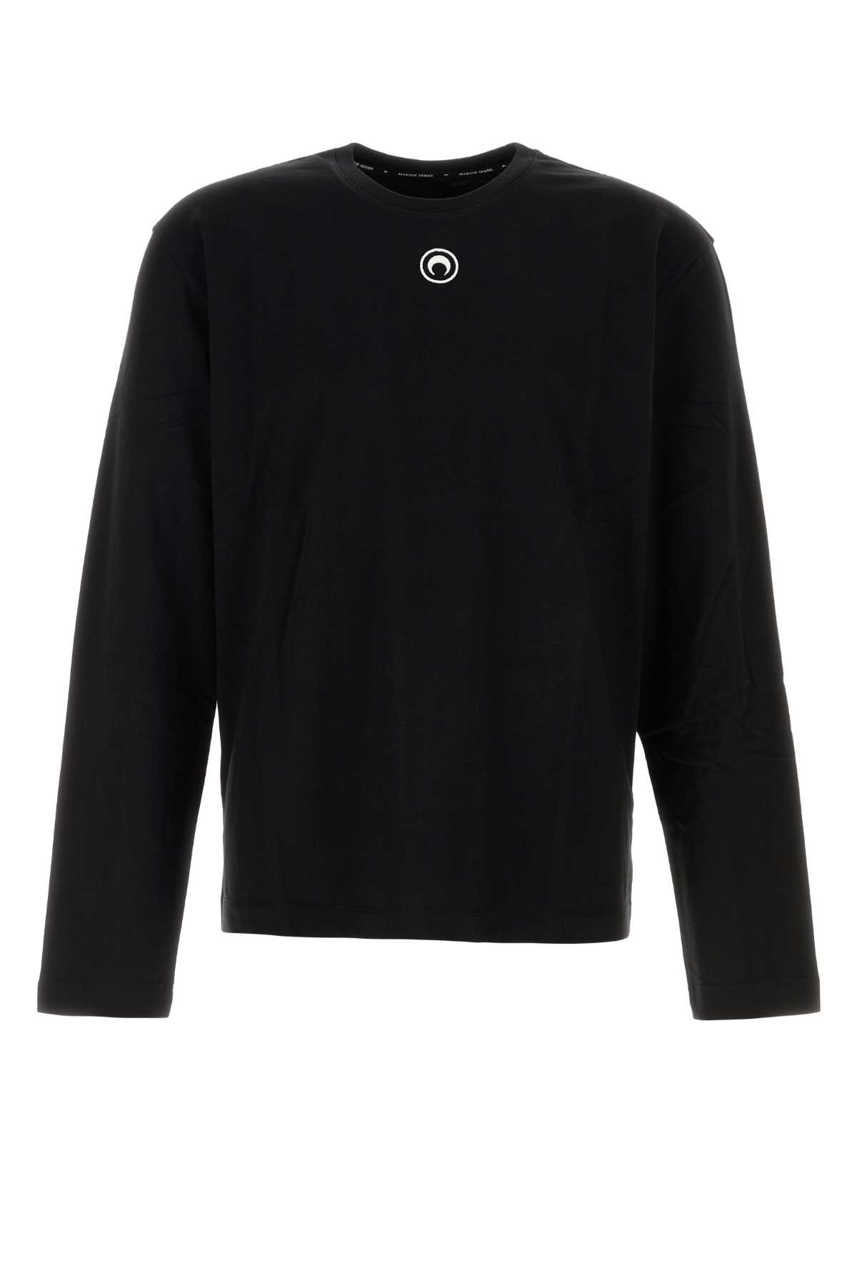 Marine Serre Long Sleeve Crew Neck Cotton T-shirt In Black