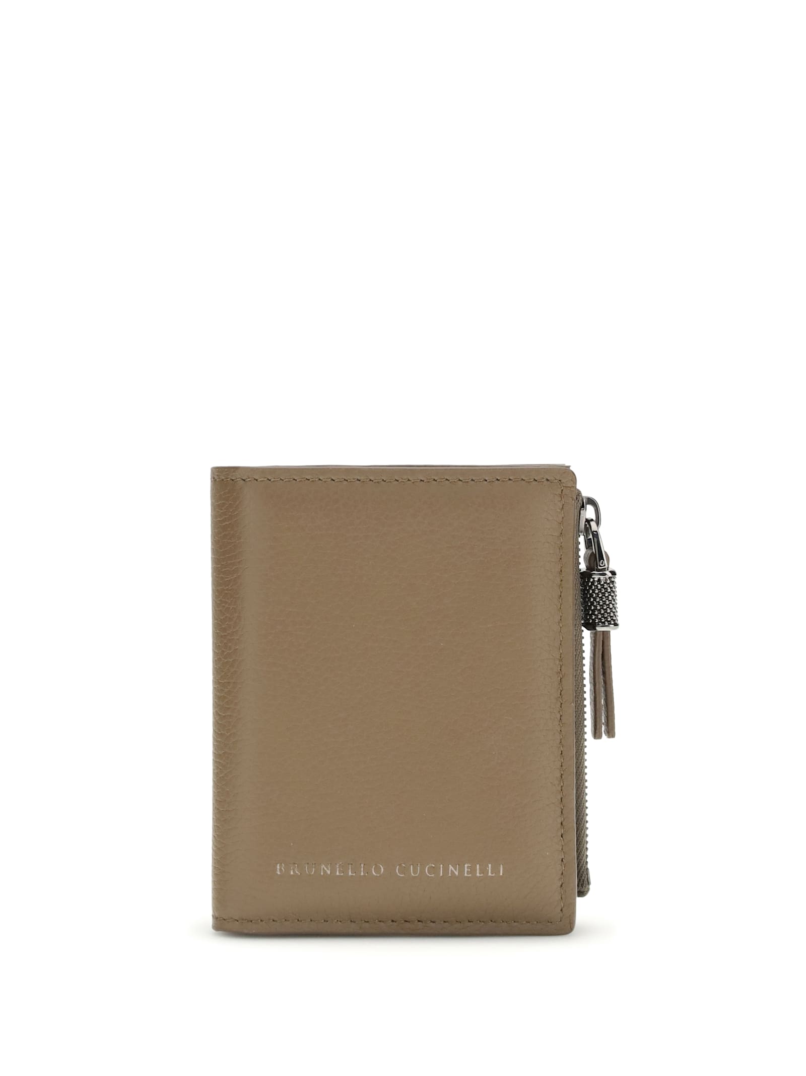Brunello Cucinelli Beige Calf Leather Bos Taurus Wallet In Brown