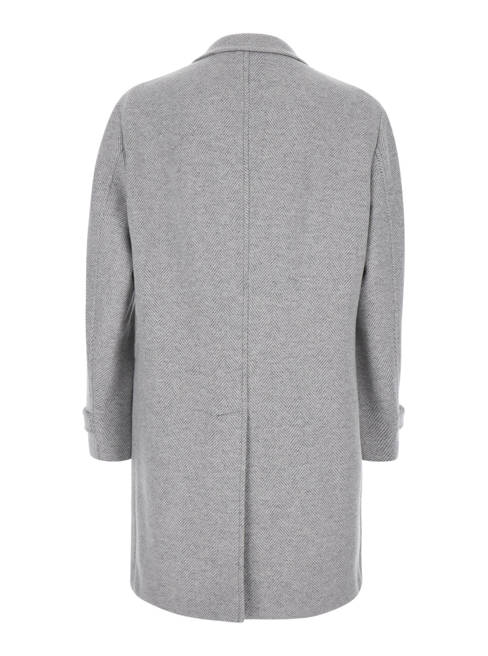 Shop Eleventy Grey Coat With Notched Revers And Herringbone Motif In Wool Blend Man