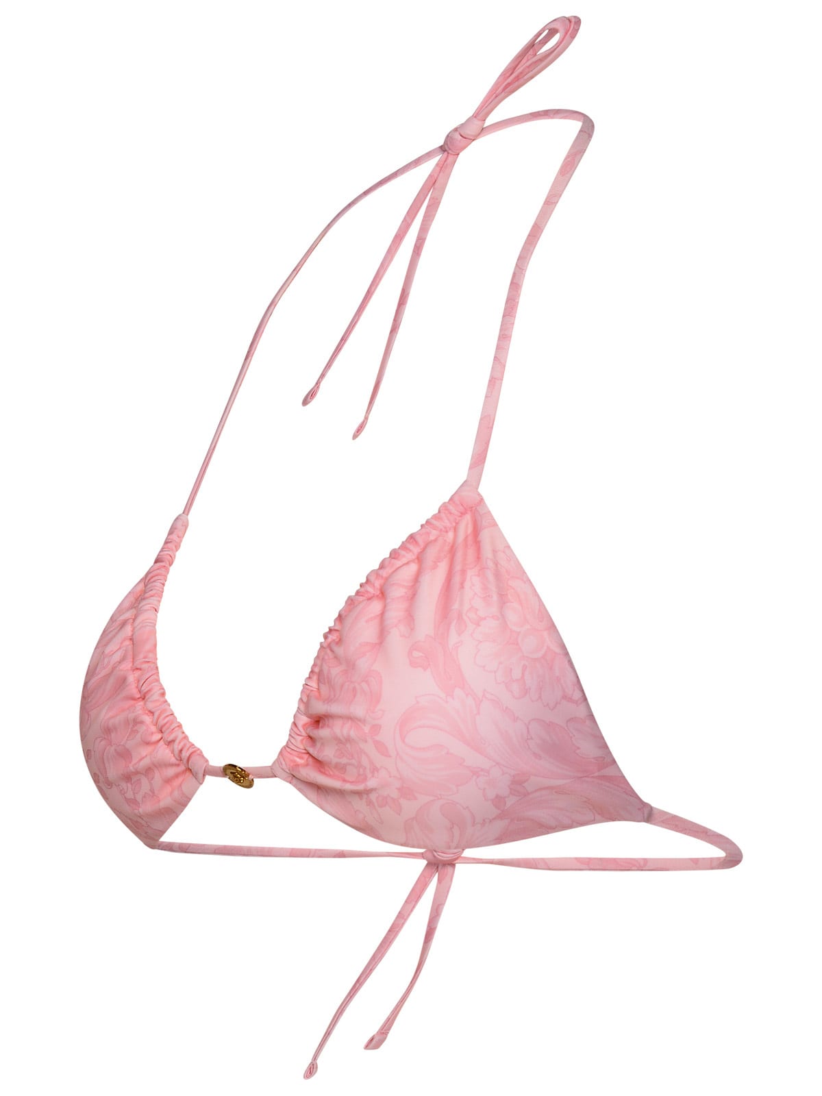 Shop Versace Barocco Pink Polyester Blend Bikini Top In Rosa