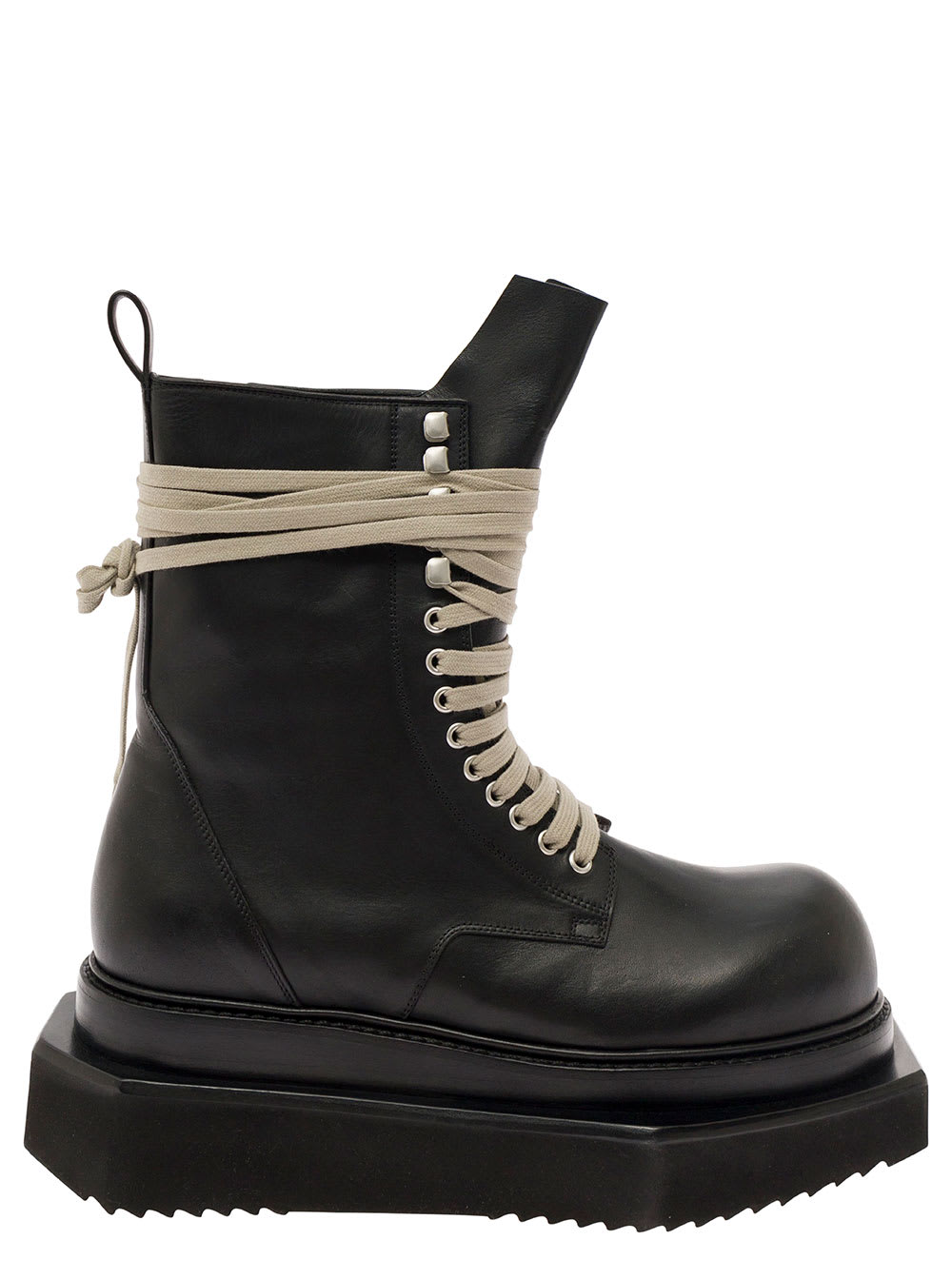 RICK OWENS TURBO CYCLOPS BLACK LACE-UP BOOTS WITH OVERSIZED PLATFORM IN LEATHER MAN