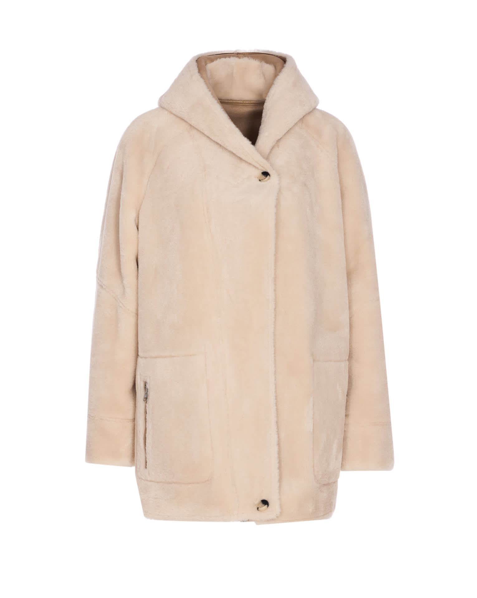 Urbancode Hooded Shearling-trimmed Coat In Brown