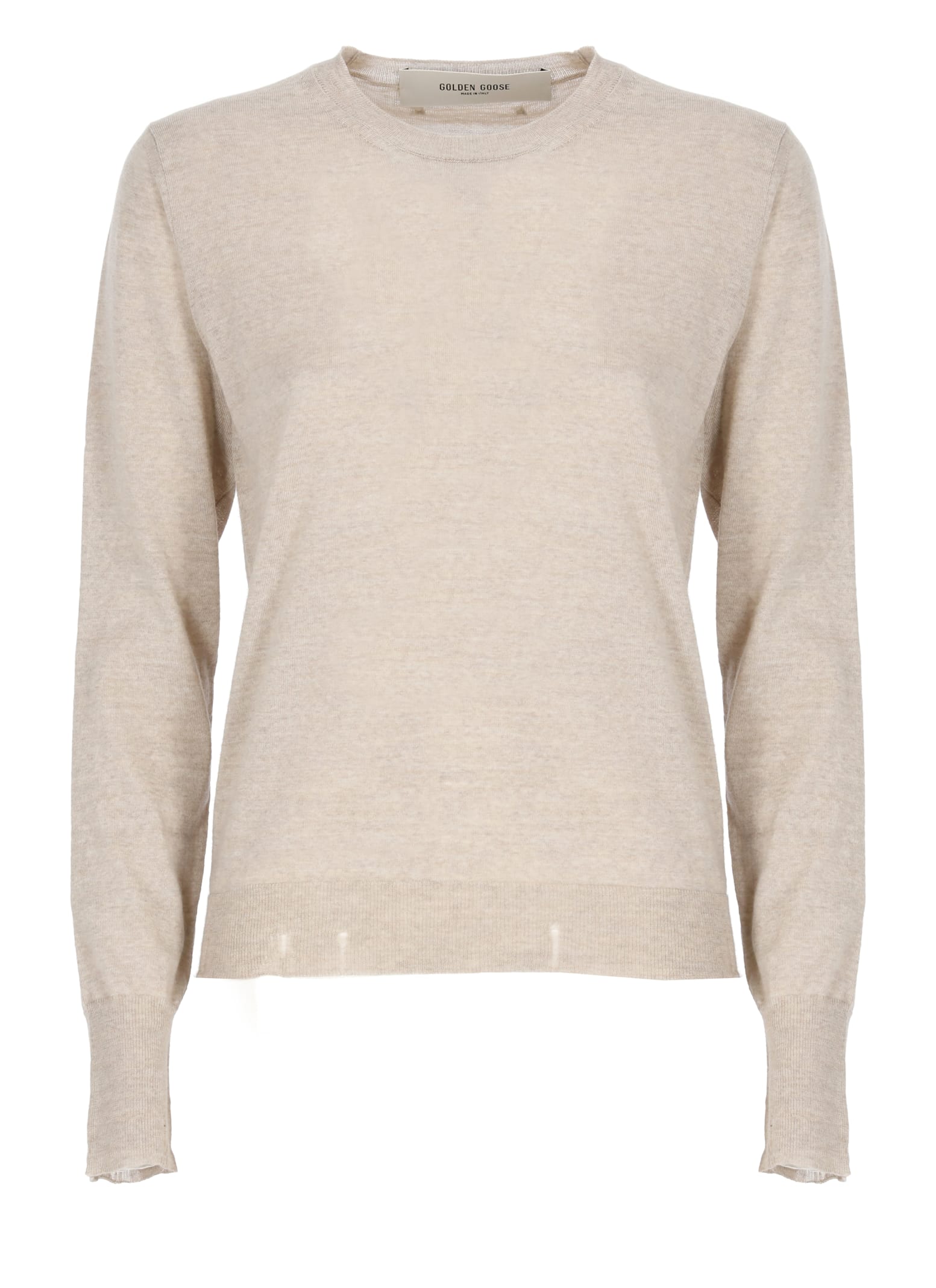 Golden Goose Lightweight Wool Crewneck Sweater With Ribbed Trims In Neutral