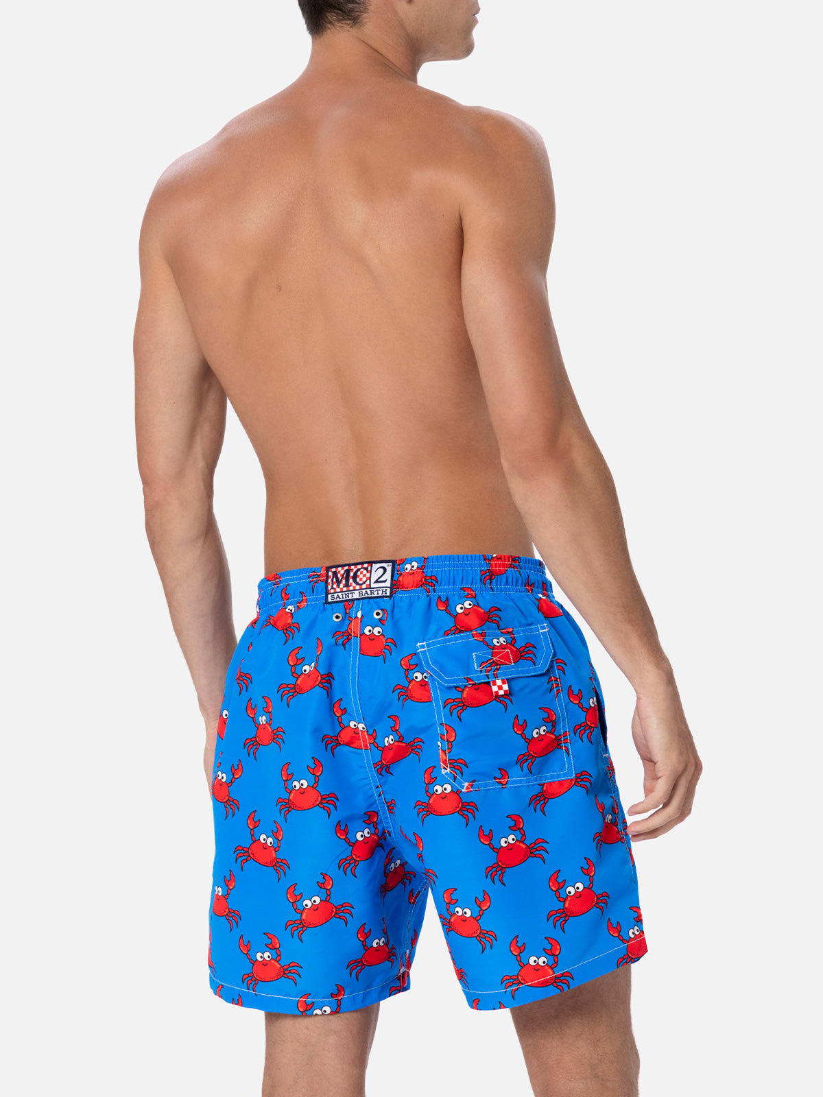Shop Mc2 Saint Barth Man Mid-length Gustavia Swim-shorts With Crab Print In Sky