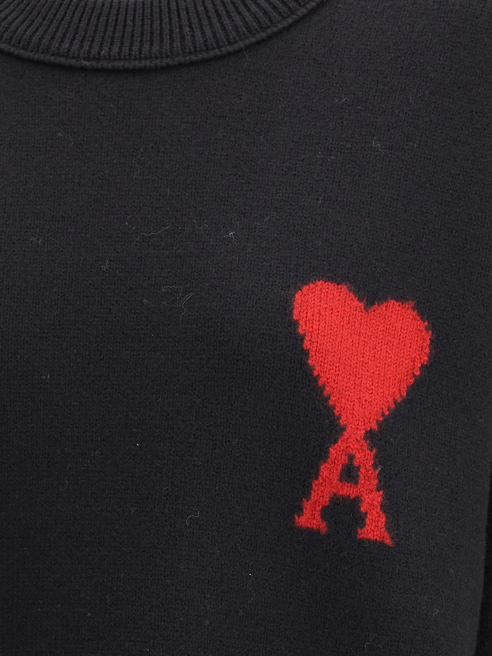 Ami Alexandre Mattiussi Ami Paris Ami De Coeur Wool Sweater In Black